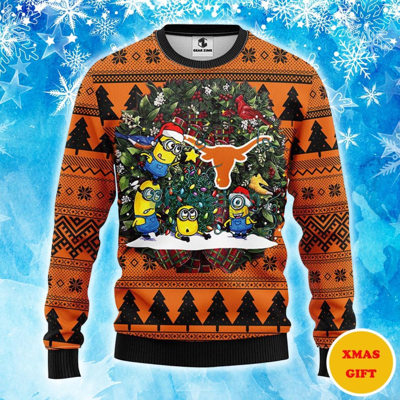 Texas Longhorns Minion Christmas AOP Sweater Product Photo 1