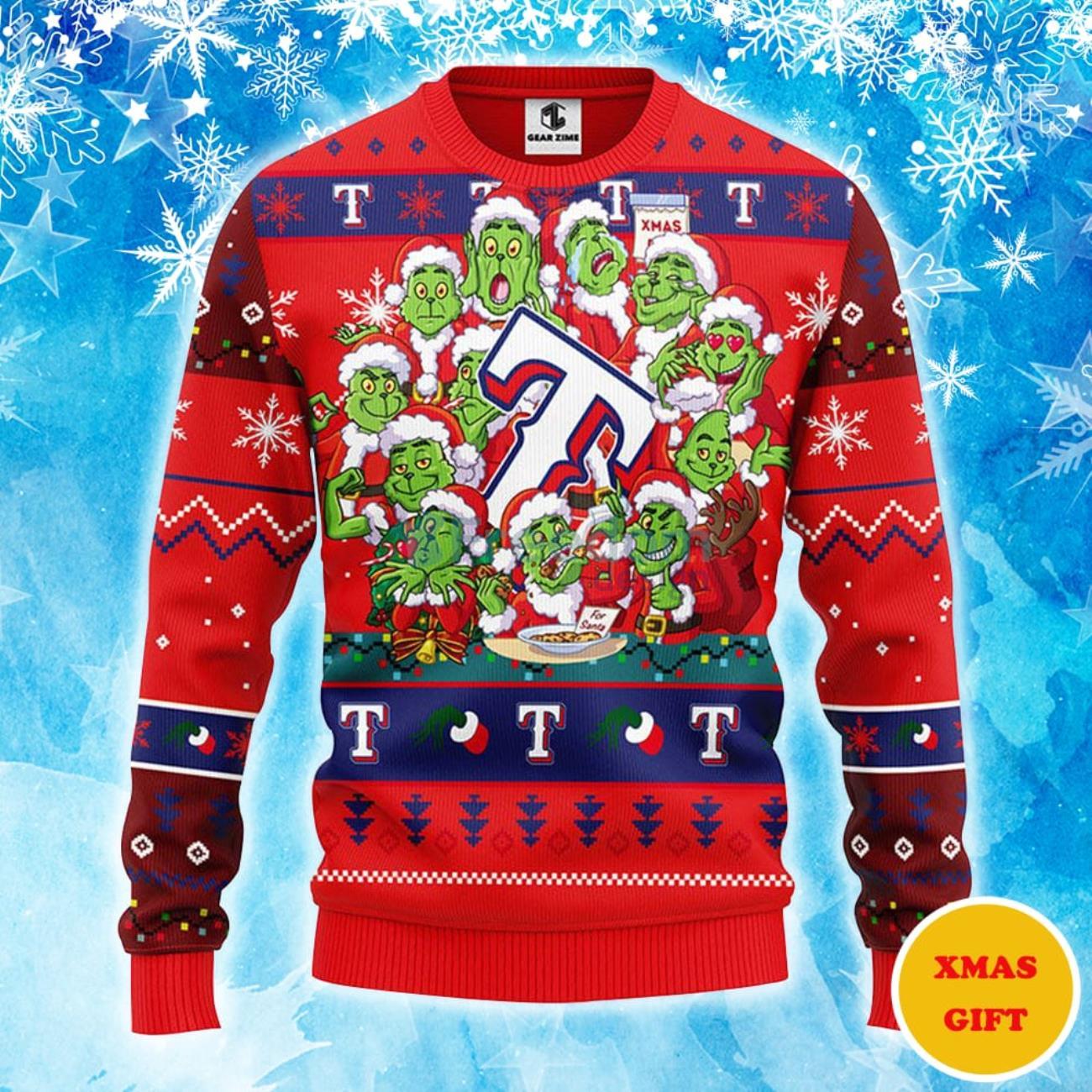 Texas Rangers 12 Grinch Xmas Day Christmas AOP Sweater Product Photo 1