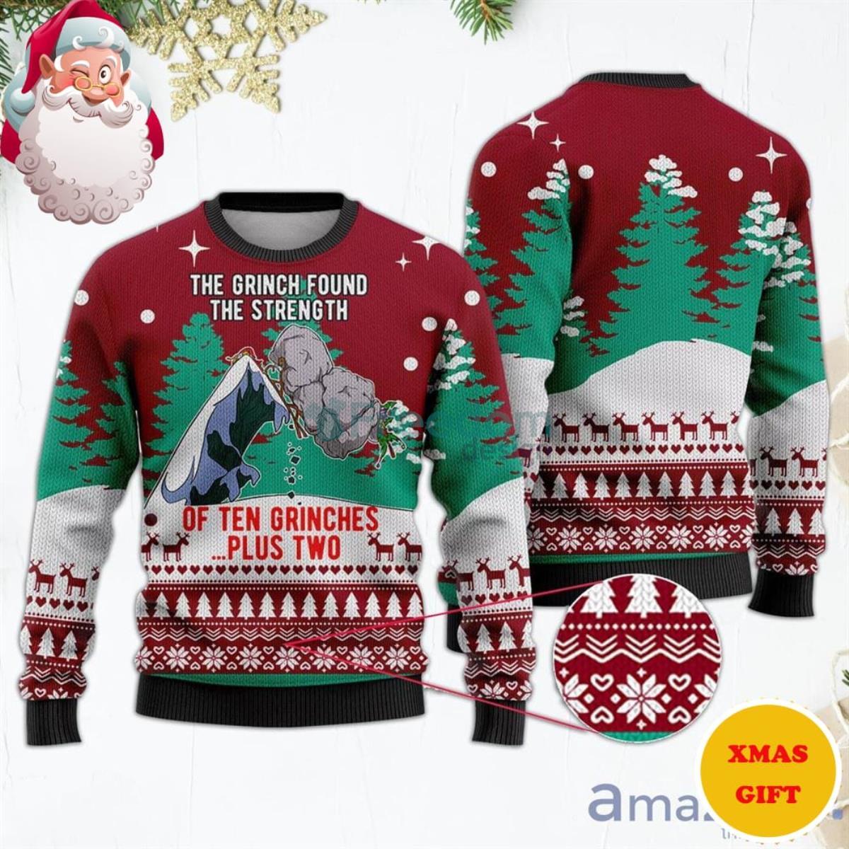 The Grinch Found The Strength Of Ten Grinches Red Christmas AOP Sweater Product Photo 1 The Grinch Found The Strength Of Ten Grinches Red Christmas AOP Sweater Product Photo 1