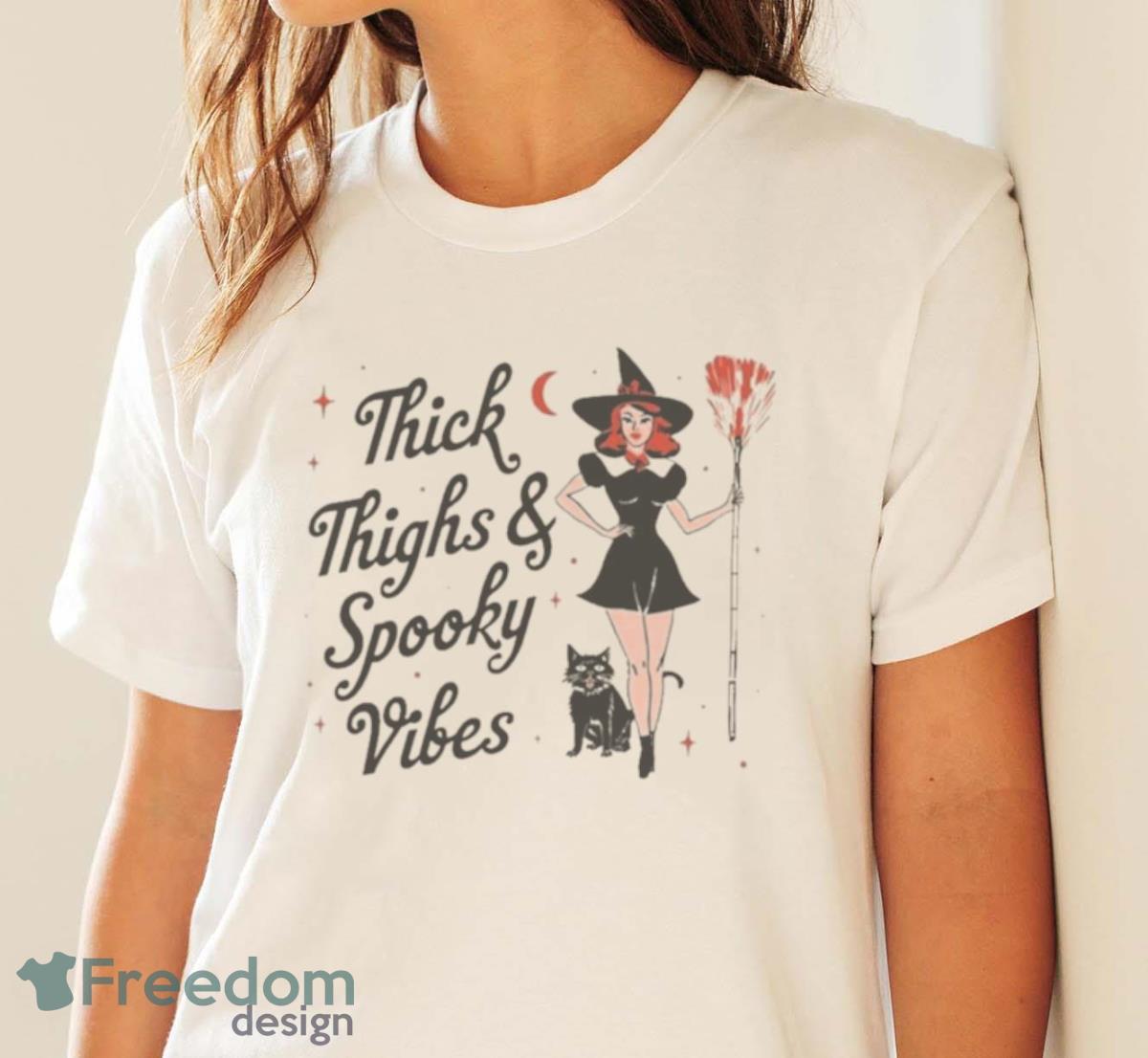 Thick Thighs And Spooky Vibes Halloween 2023 T Shirt - White Ladies T-Shirt