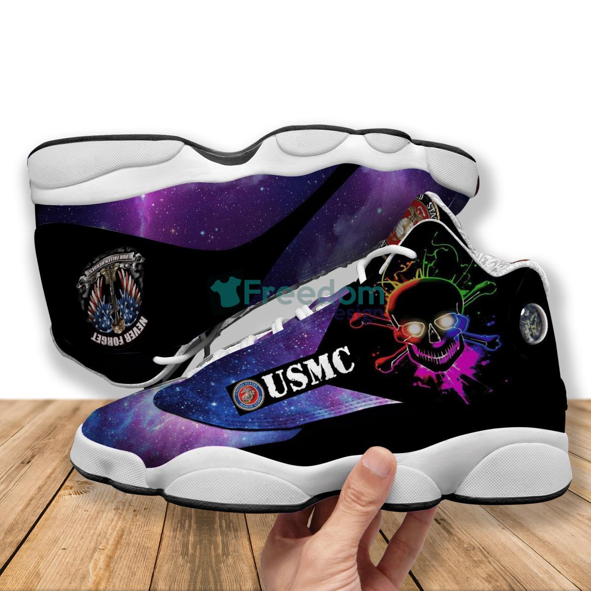 US Marine Corps Veteran Skull Air Jordan 13 Shoes Running Casual Sneakers Product Photo 1