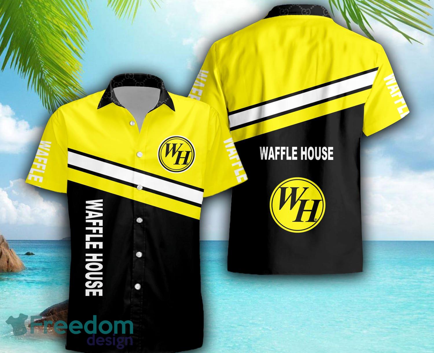 Custom Name waffle house Logo Hibiscus 3D Hawaiian Shirt Gift For Men Women  - Freedomdesign