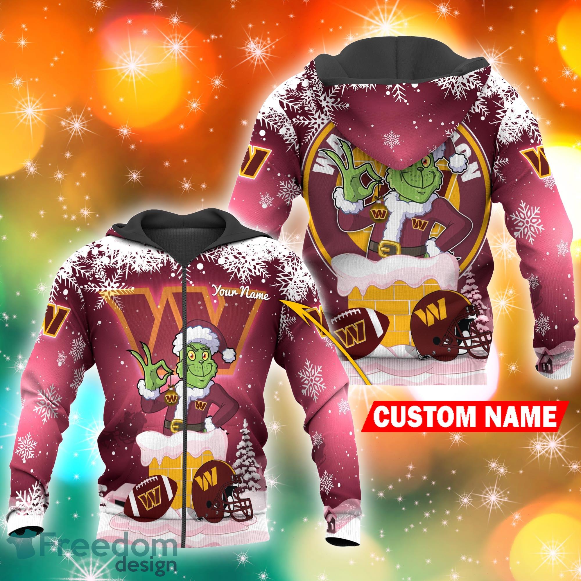 Washington Commanders NFL Christmas Grinch in Chimney 3D Hoodie Pullover Prints Custom Name - Washington Commanders NFL Grinch in Chimney 3D Hoodie Pullover Prints Custom Name Photo 4