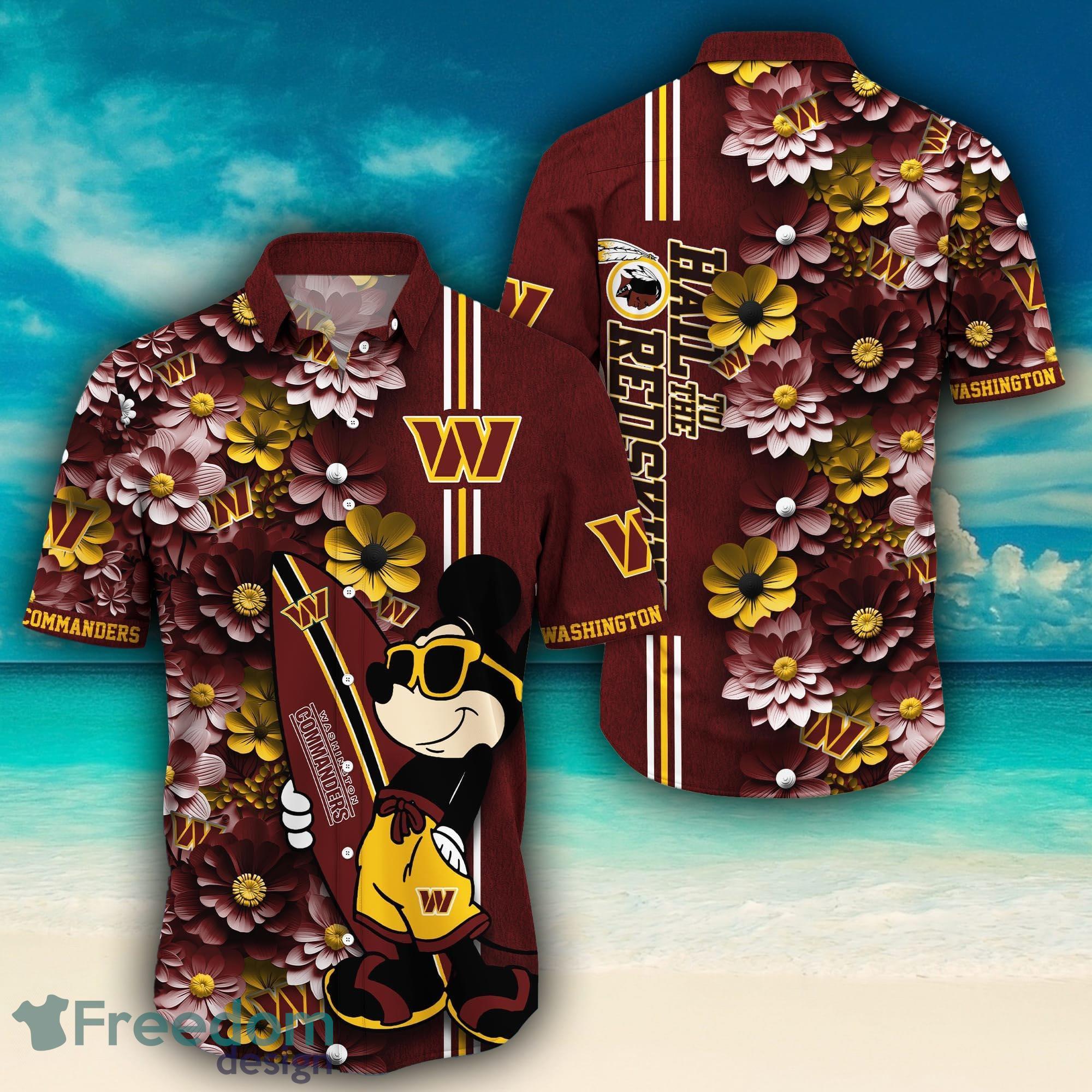 Washington Commanders Mens Hawaiian Button-down Shirts Beach