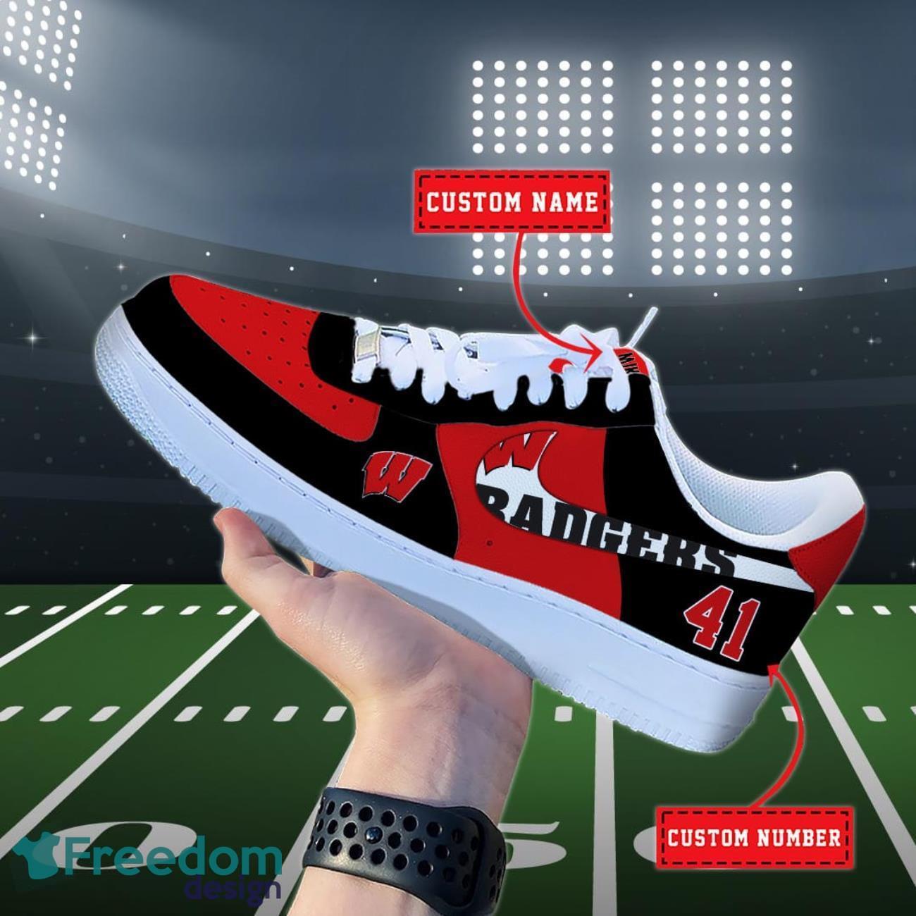 Wisconsin Badgers NCAA Air Force Shoes Custom Name Product Photo 2