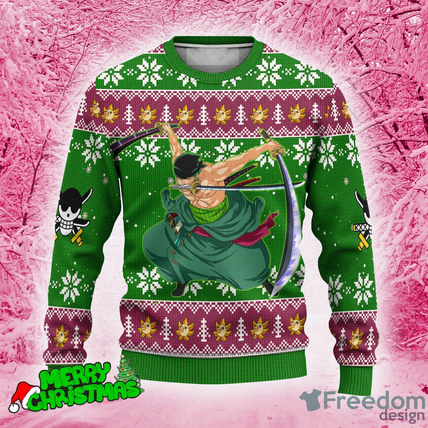 Zoro Ugly Christmas Sweater One Piece Knitted Gift Anime For Men And Women - Zoro Ugly Sweater One Piece Custom Knitted Sweatshirt Anime Christmas Gift_2