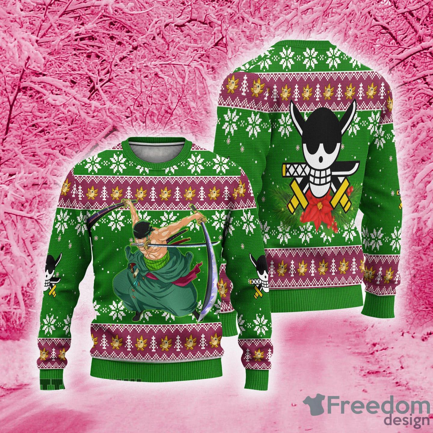Zoro Ugly Christmas Sweater One Piece Knitted Gift Anime For Men And Women - Zoro Ugly Sweater One Piece Custom Knitted Sweatshirt Anime Christmas Gift_1