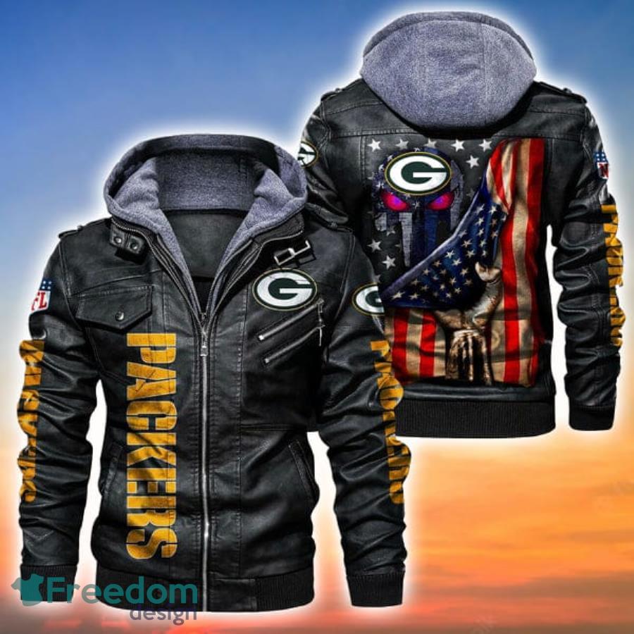 American Flag And Skull Green Bay Packers NFL Leather Jacket Product Photo 2