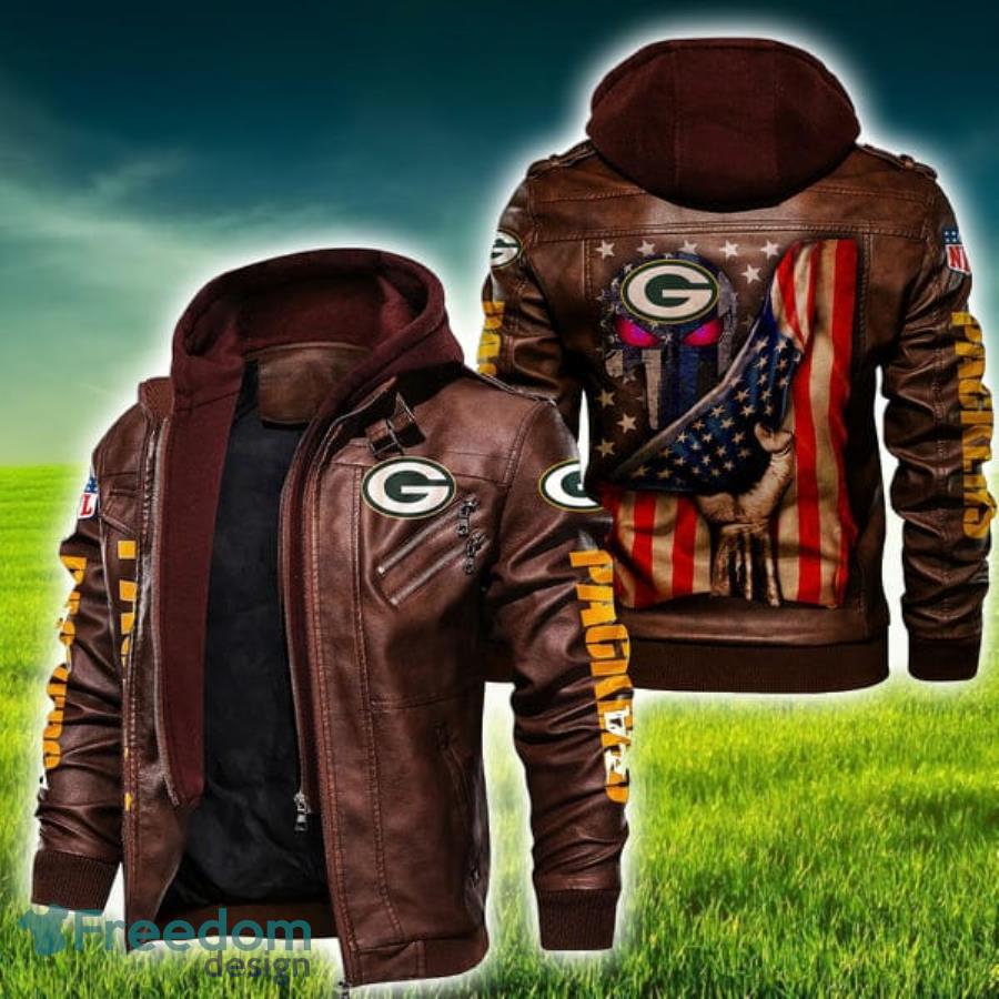 American Flag And Skull Green Bay Packers NFL Leather Jacket Product Photo 1 American Flag And Skull Green Bay Packers NFL Leather Jacket Product Photo 1