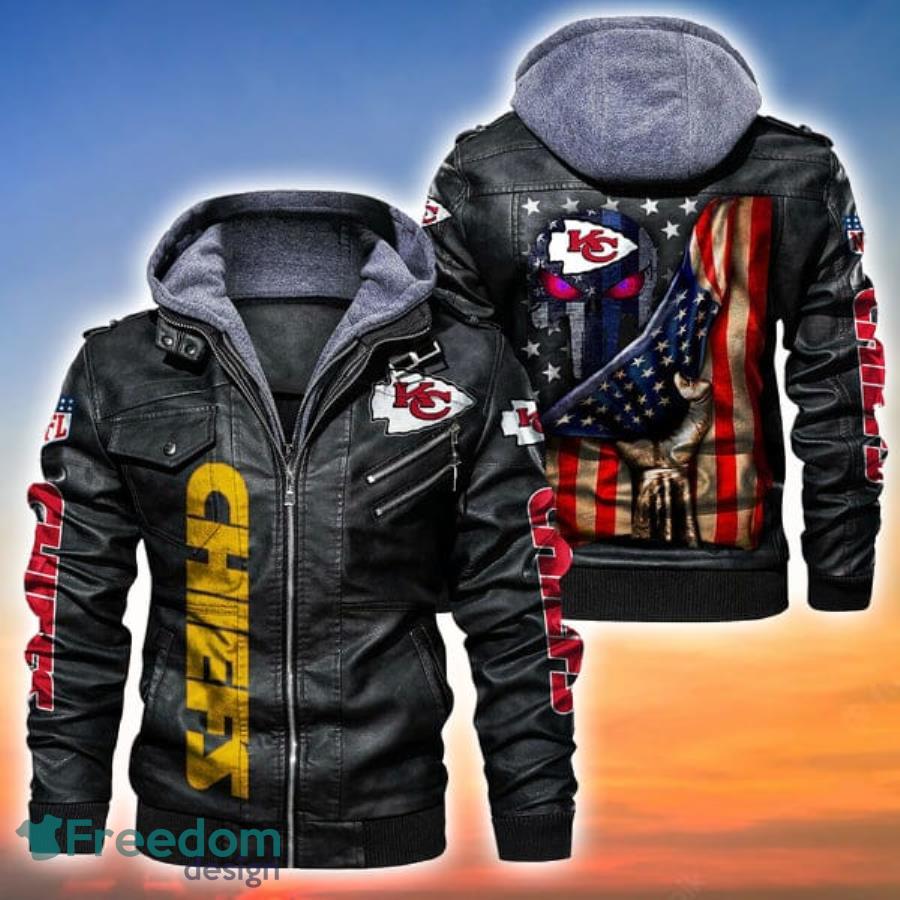 American Flag And Skull Kansas City Chiefs NFL Leather Jacket Product Photo 2