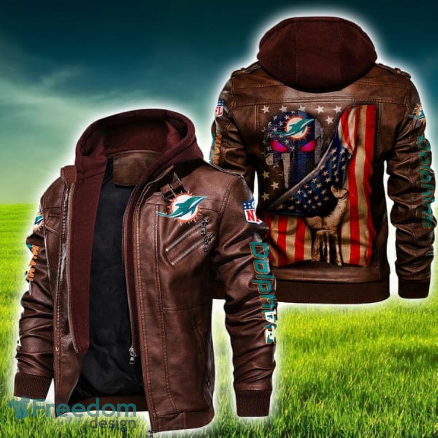 American Flag And Skull Miami Dolphins NFL Leather Jacket Product Photo 1 American Flag And Skull Miami Dolphins NFL Leather Jacket Product Photo 1