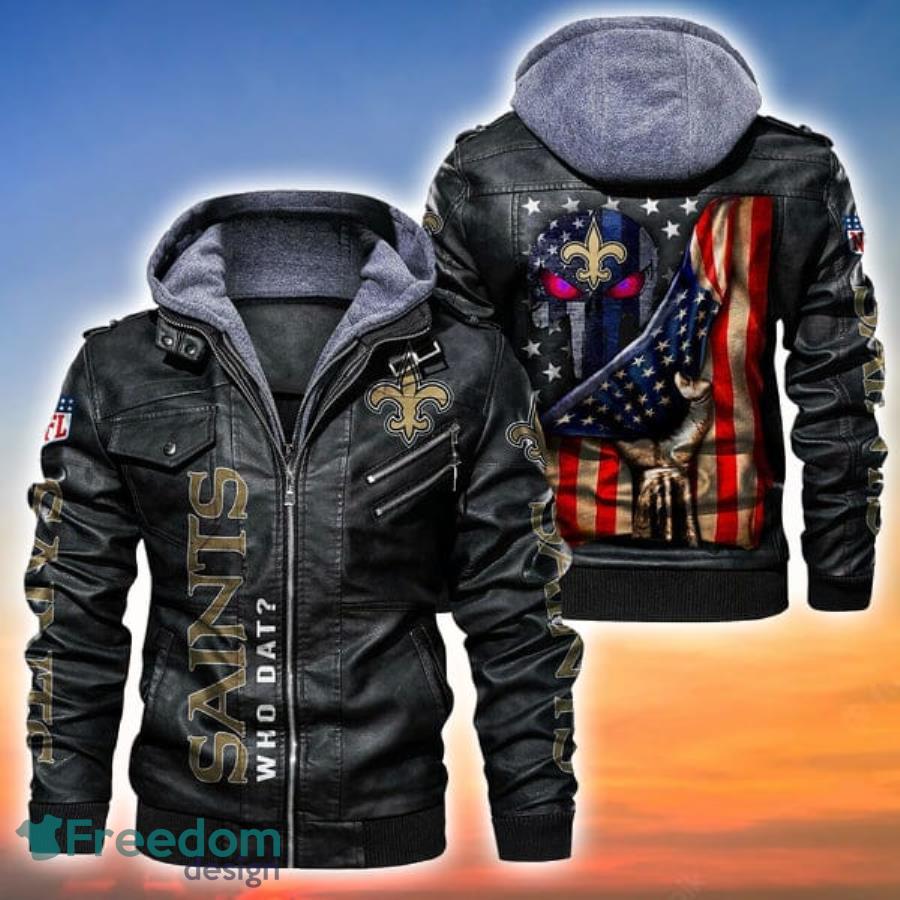 American Flag And Skull New Orleans Saints NFL Leather Jacket Product Photo 2