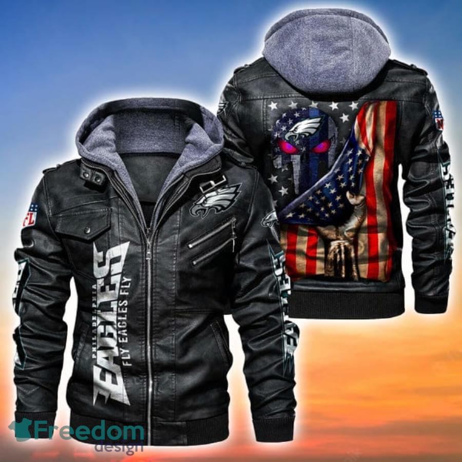 American Flag And Skull Philadelphia Eagles NFL Leather Jacket -  Freedomdesign