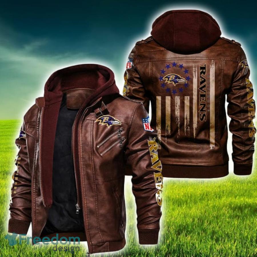American Flag Baltimore Ravens NFL Leather Jacket Product Photo 1 American Flag Baltimore Ravens NFL Leather Jacket Product Photo 1