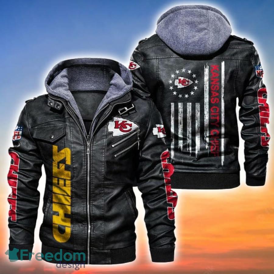 American Flag Vintage Kansas City Chiefs NFL Leather Jacket Product Photo 2