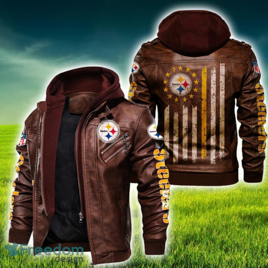 American Flag Vintage Pittsburgh Steelers NFL Leather Jacket Product Photo 2
