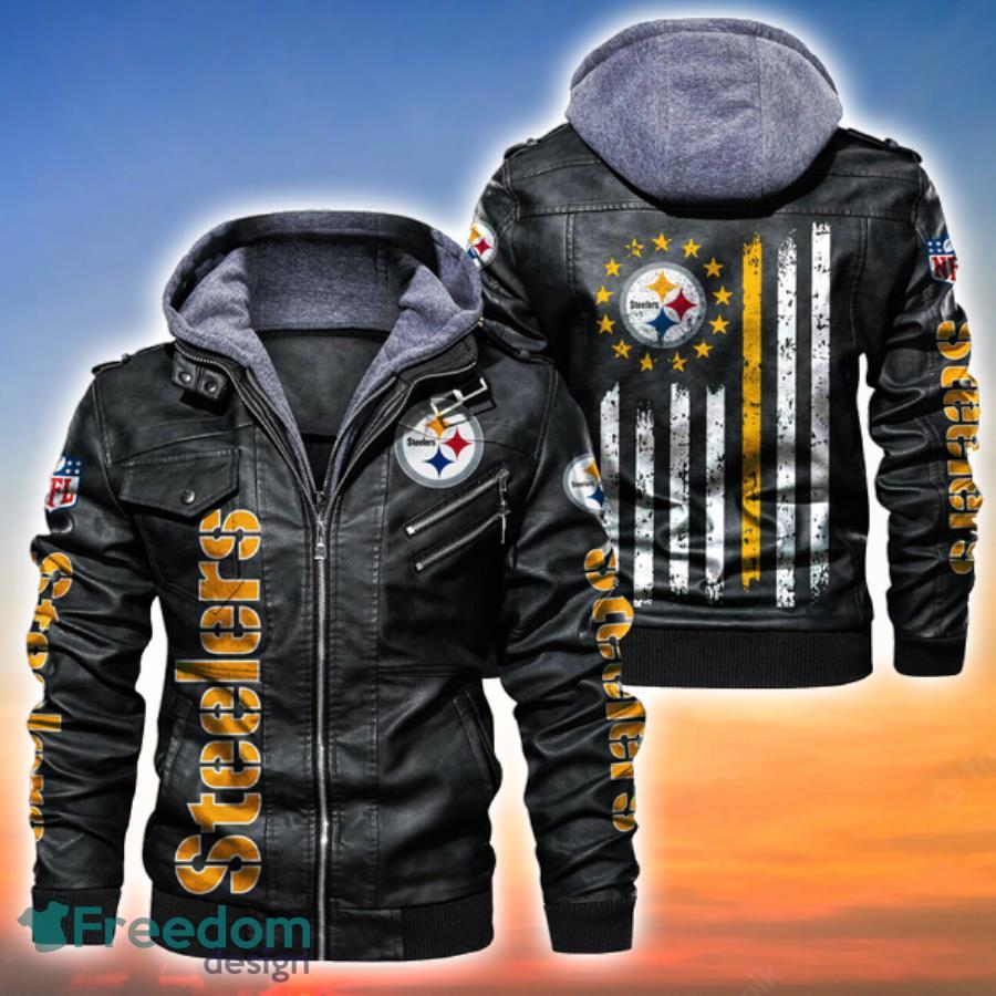 American Flag Vintage Pittsburgh Steelers NFL Leather Jacket Product Photo 1 American Flag Vintage Pittsburgh Steelers NFL Leather Jacket Product Photo 1
