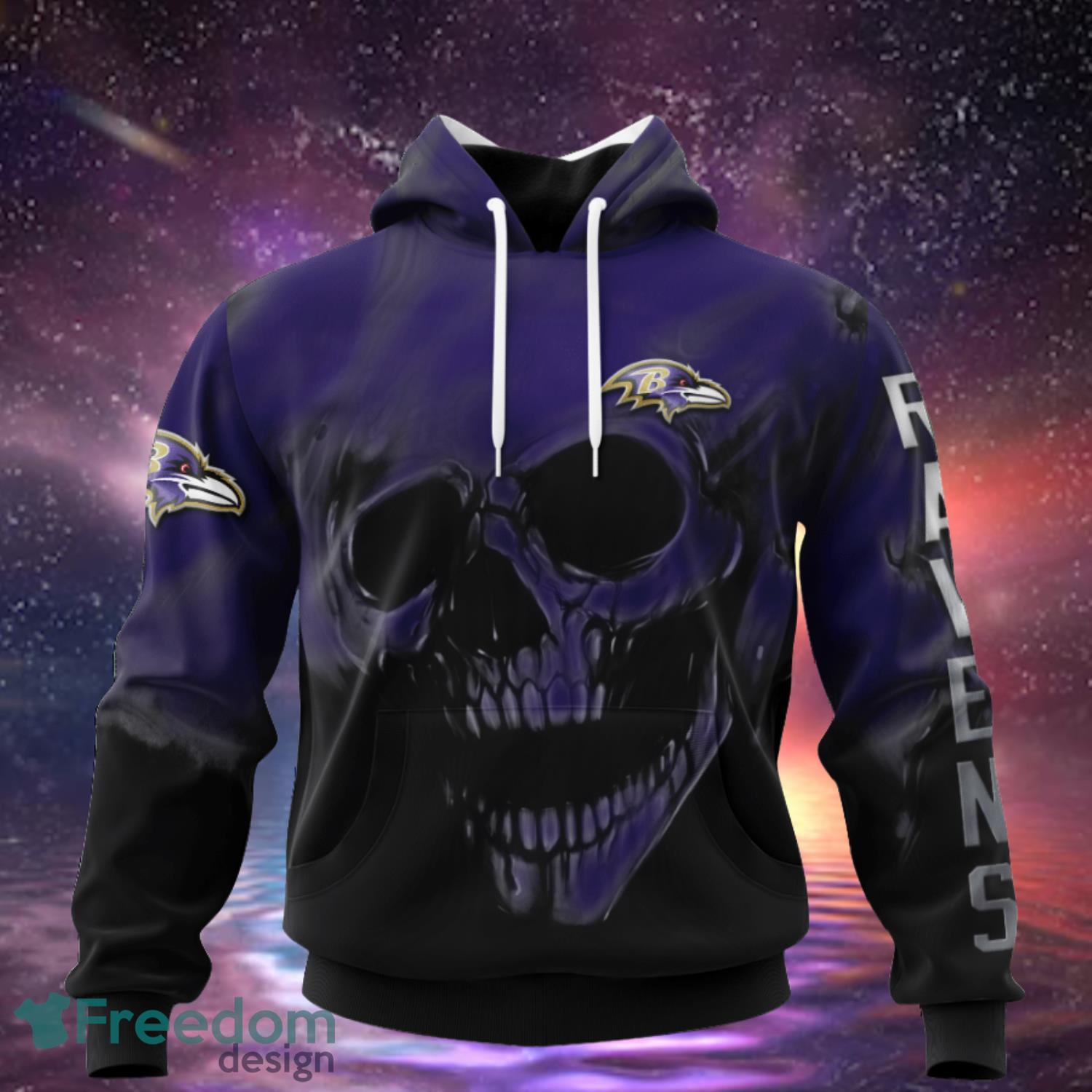 Baltimore Ravens Custom Name & Number Skull Hoodies Full Over Print