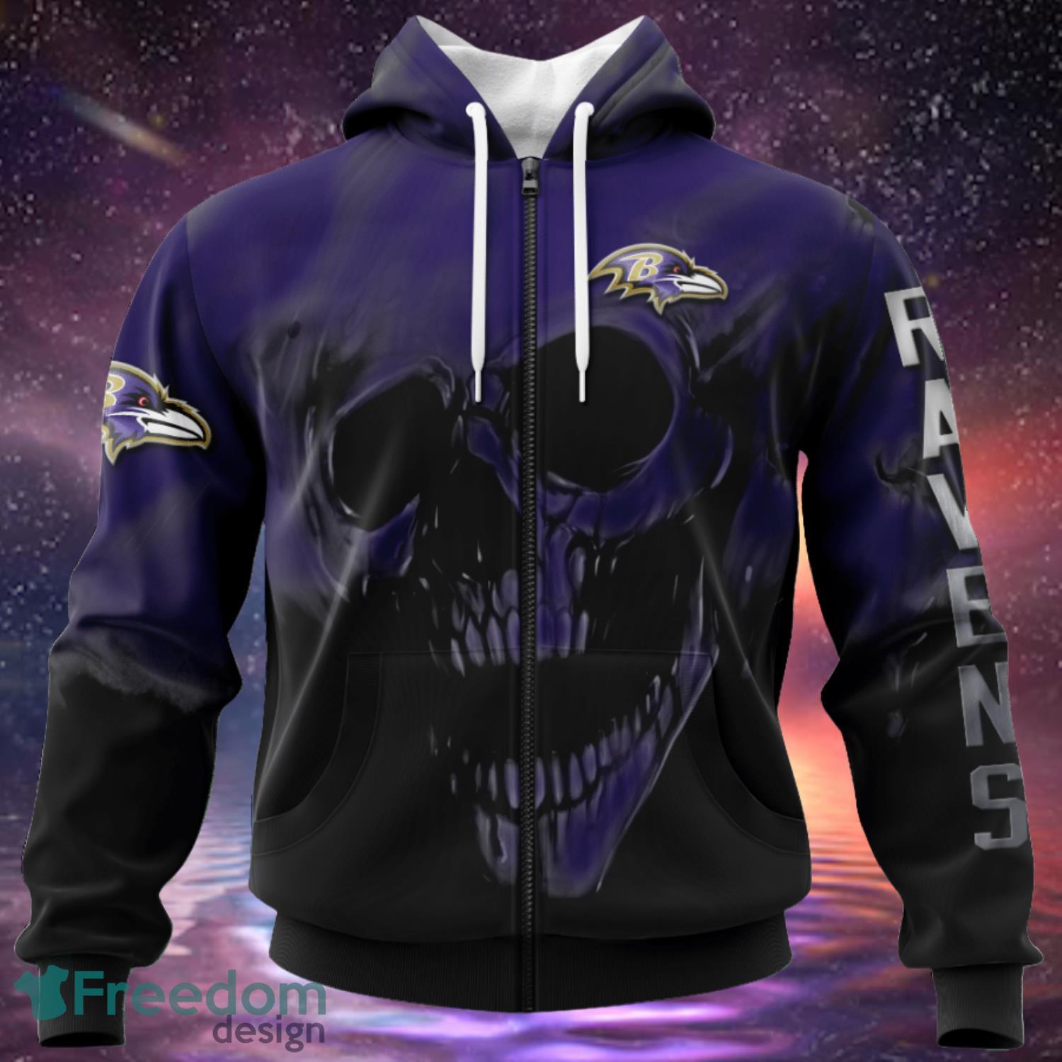 Baltimore Ravens Custom Name & Number Skull Hoodies Full Over Print Product Photo 1