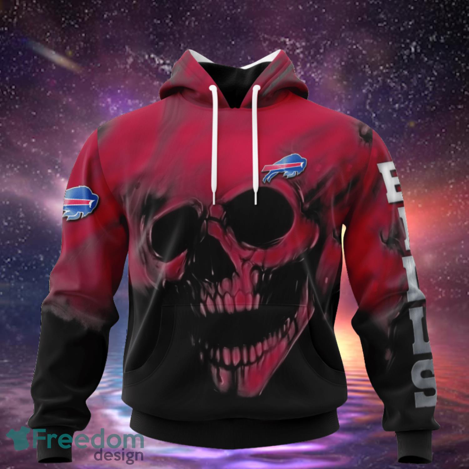 Buffalo Bills Custom Name & Number Skull Hoodies Full Over Print Product Photo 2