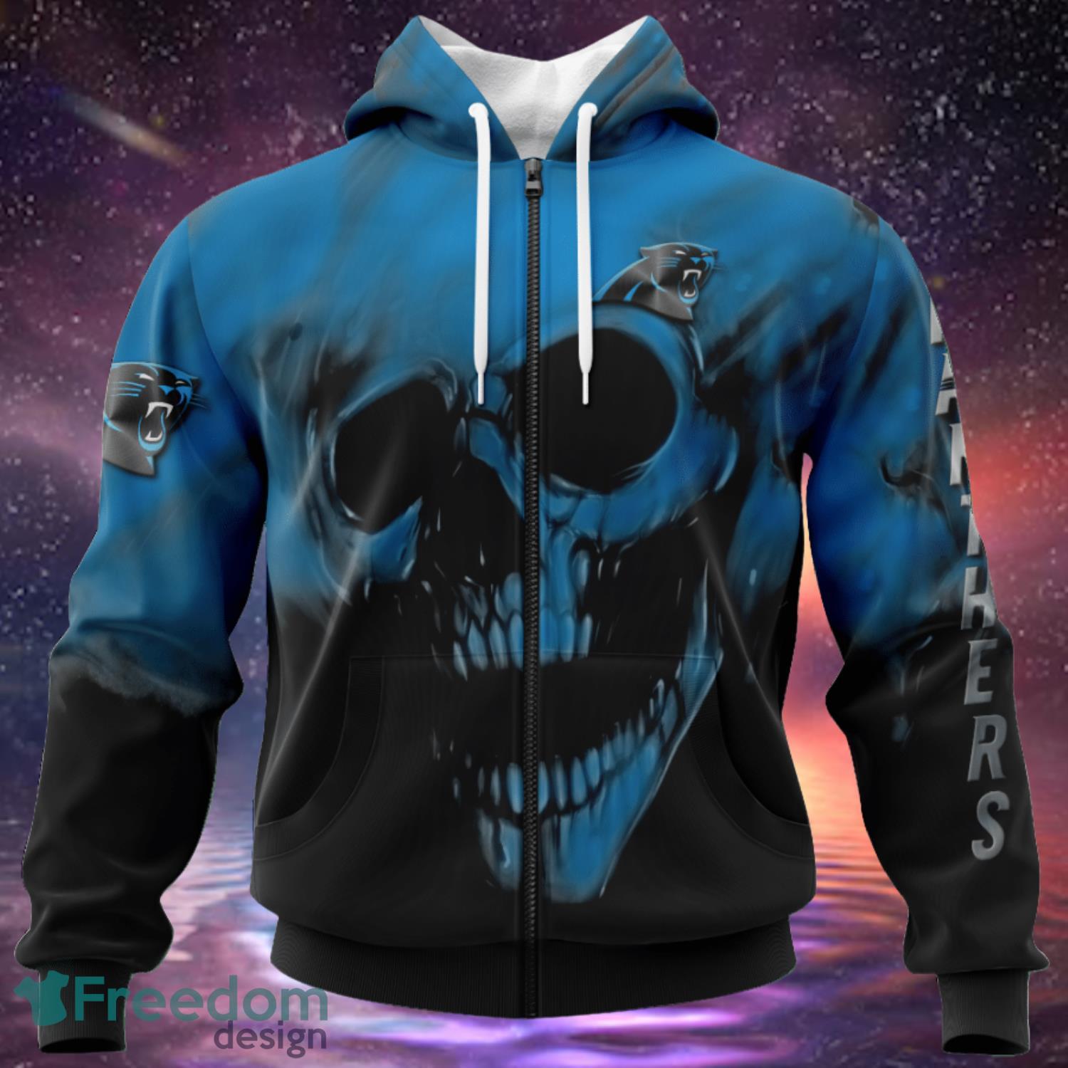 Carolina Panthers Custom Name & Number Skull Hoodies Full Over Print Product Photo 2