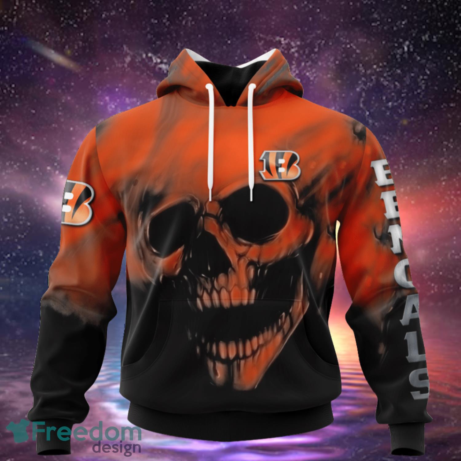 Cincinnati Bengals Custom Name & Number Skull Hoodies Full Over Print Product Photo 2