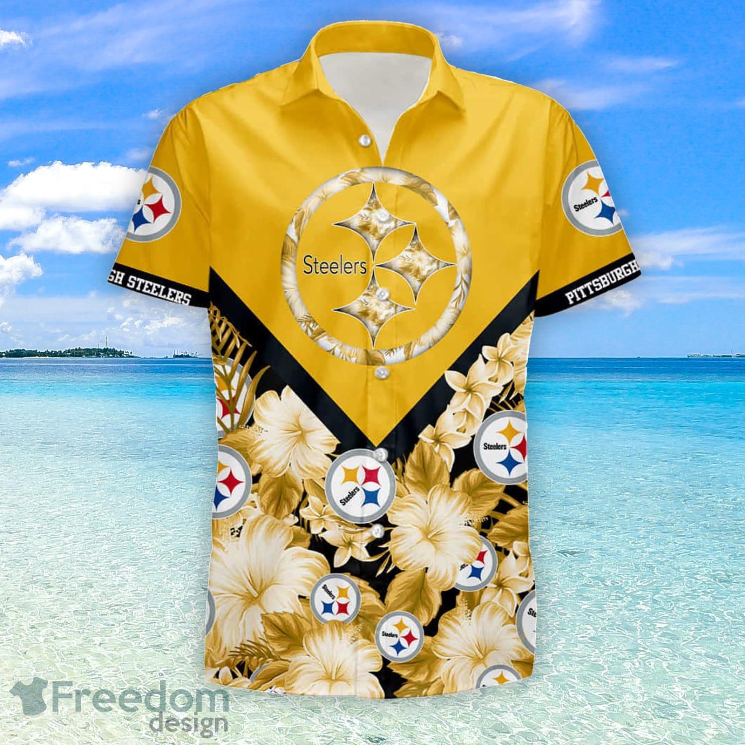 Pittsburgh Steelers Custom Name NFL Floral Hawaiian Shirt And