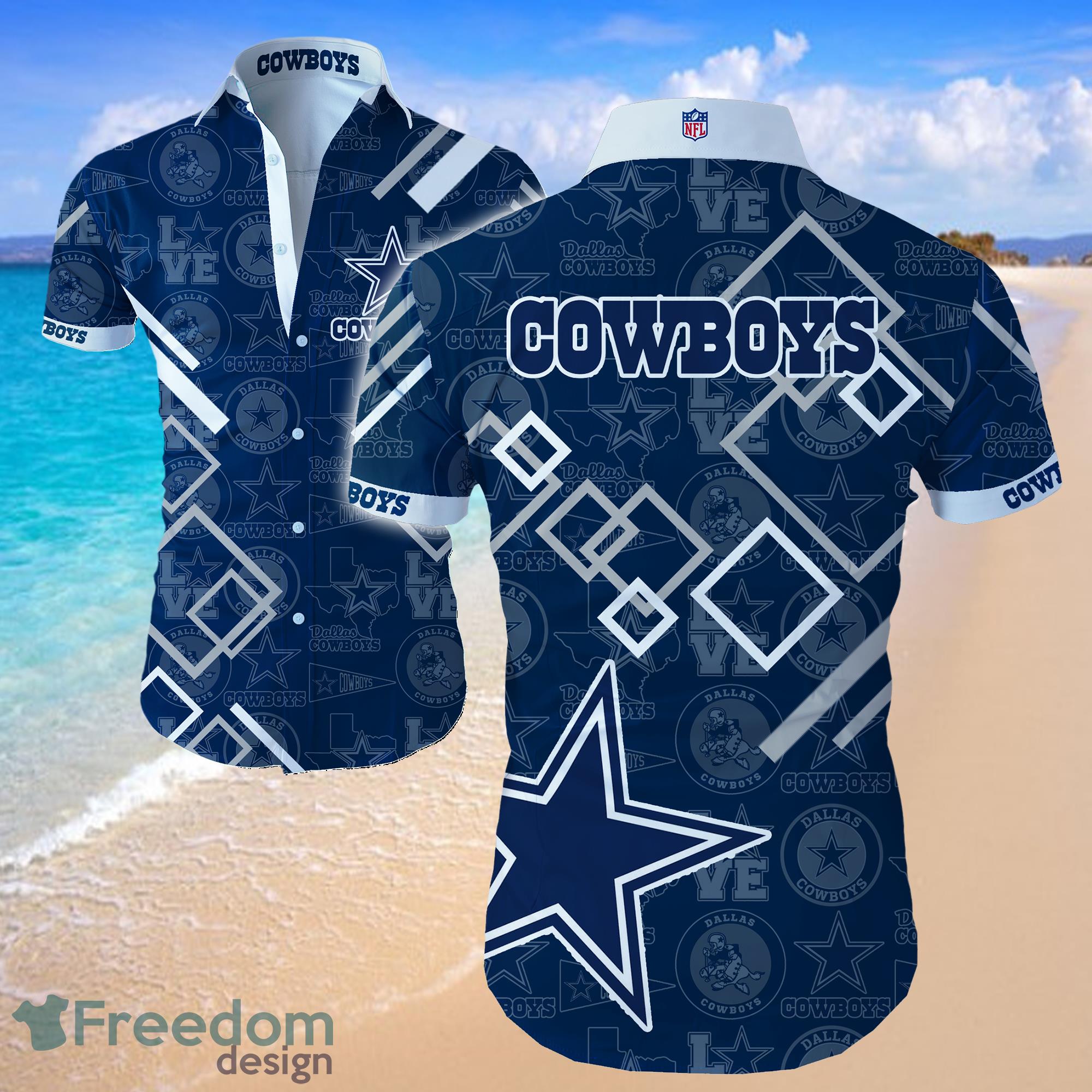 Dallas Cowboys NFL Blue Shirt Hawaiian Summer Beach Shirt Full Print Product Photo 1