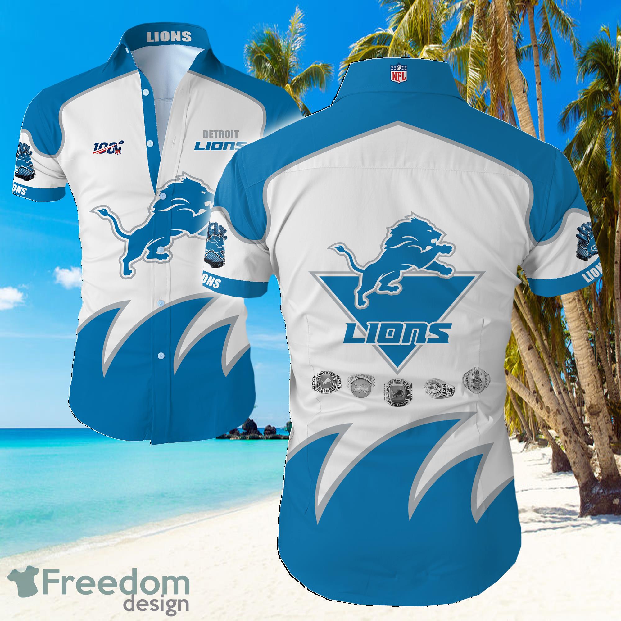Detroit Lions Big Logo Hawaiian Summer Beach Shirt Full Print Product Photo 1