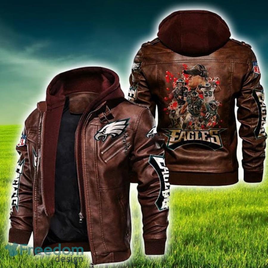 Philadelphia Eagles NFL Fans Brown Black Leather Jacket - Freedomdesign