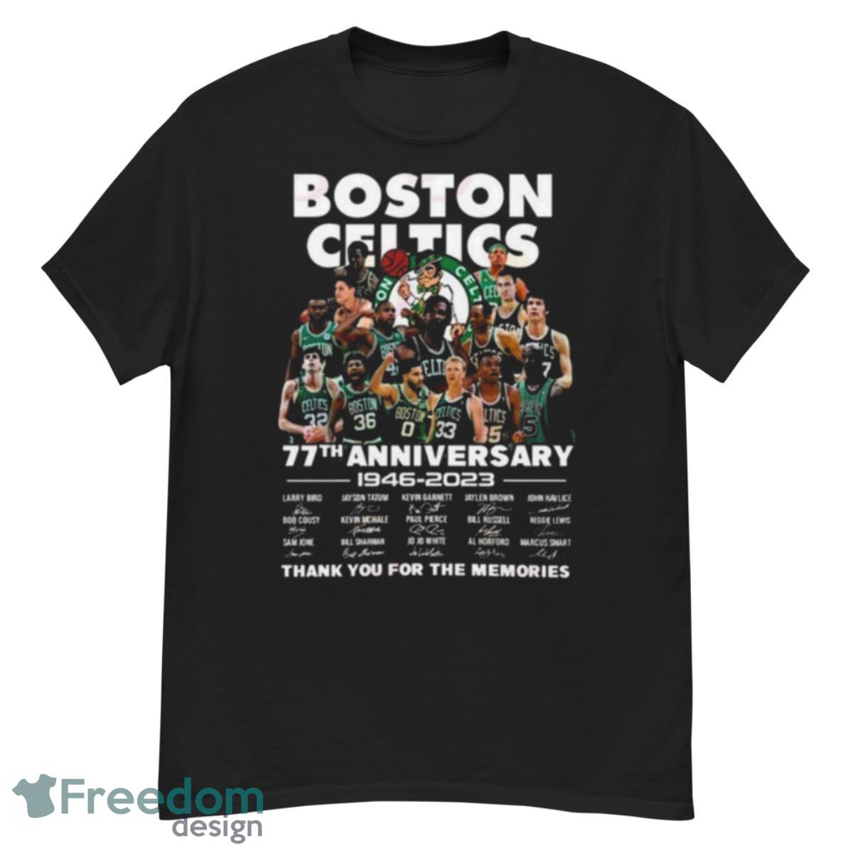 Hot Boston Celtics 77th Anniversary 1946 – 2023 Thank You For The Memories Shirt - G500 Men’s Classic T-Shirt