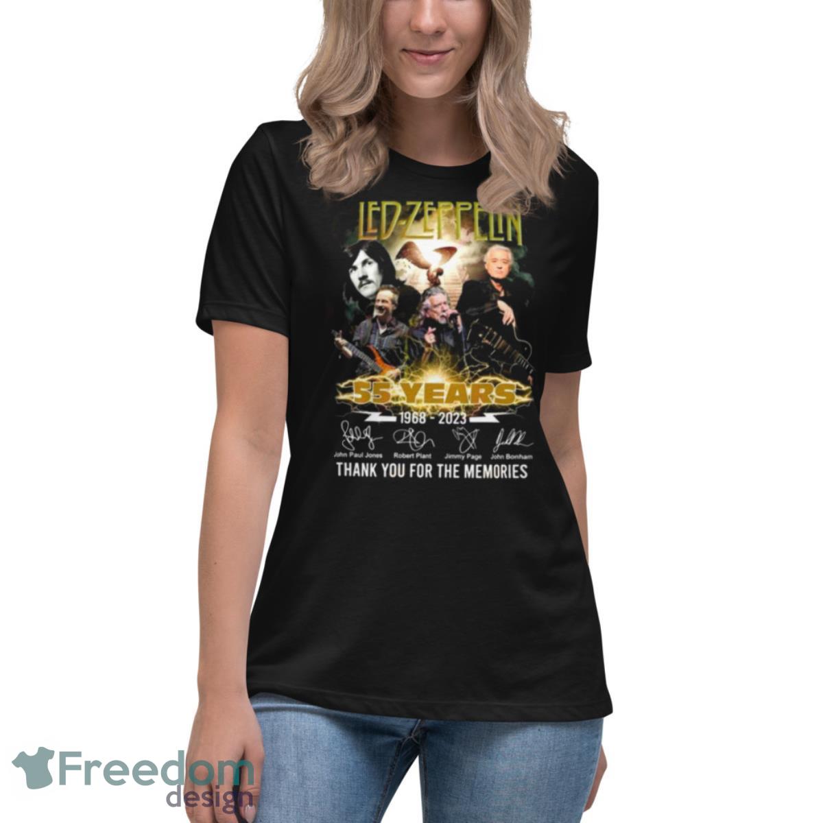 Led Zeppelin 55 Years 1968 – 2023 Thank You For The Memories Signatures Shirt - Womens Relaxed Short Sleeve Jersey Tee Led Zeppelin 55 Years 1968 – 2023 Thank You For The Memories Signatures Shirt - Womens Relaxed Short Sleeve Jersey Tee