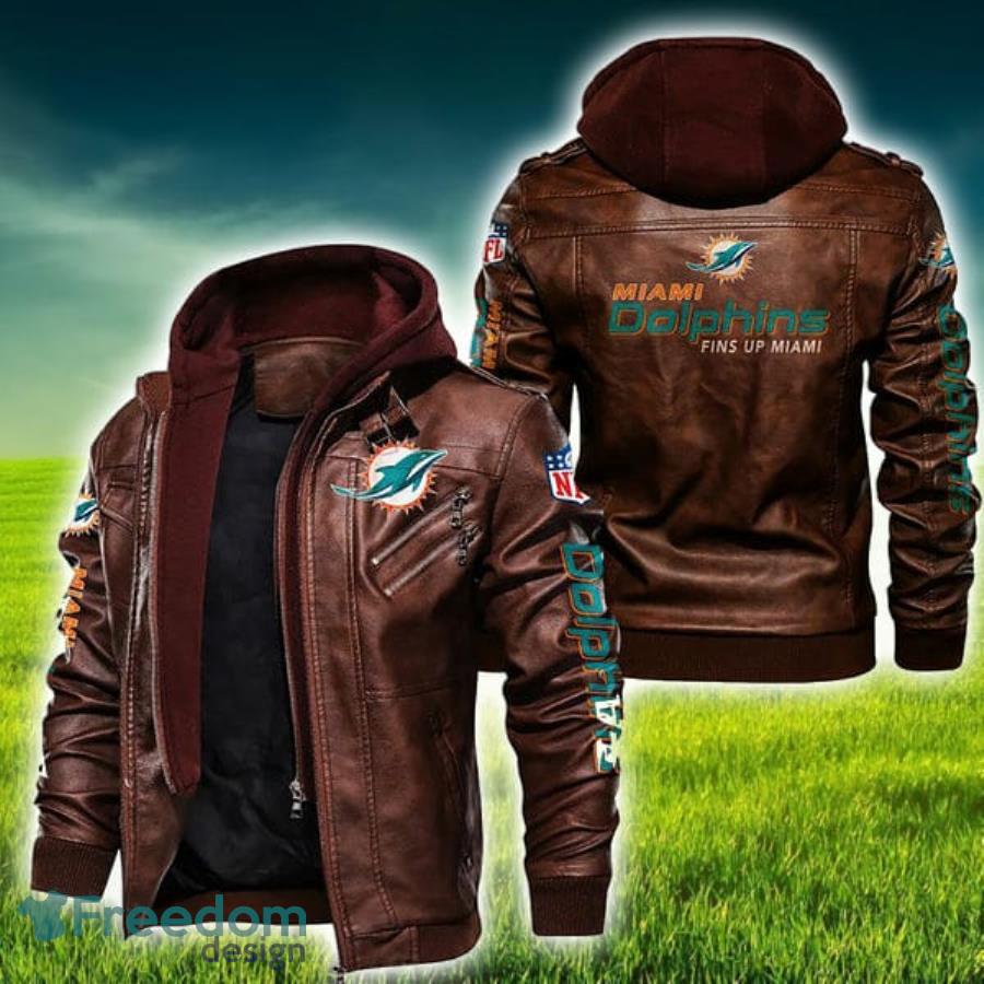 NFL Miami Dolphins Leather Jacket Feather Neck Gift For Men And Women -  Freedomdesign