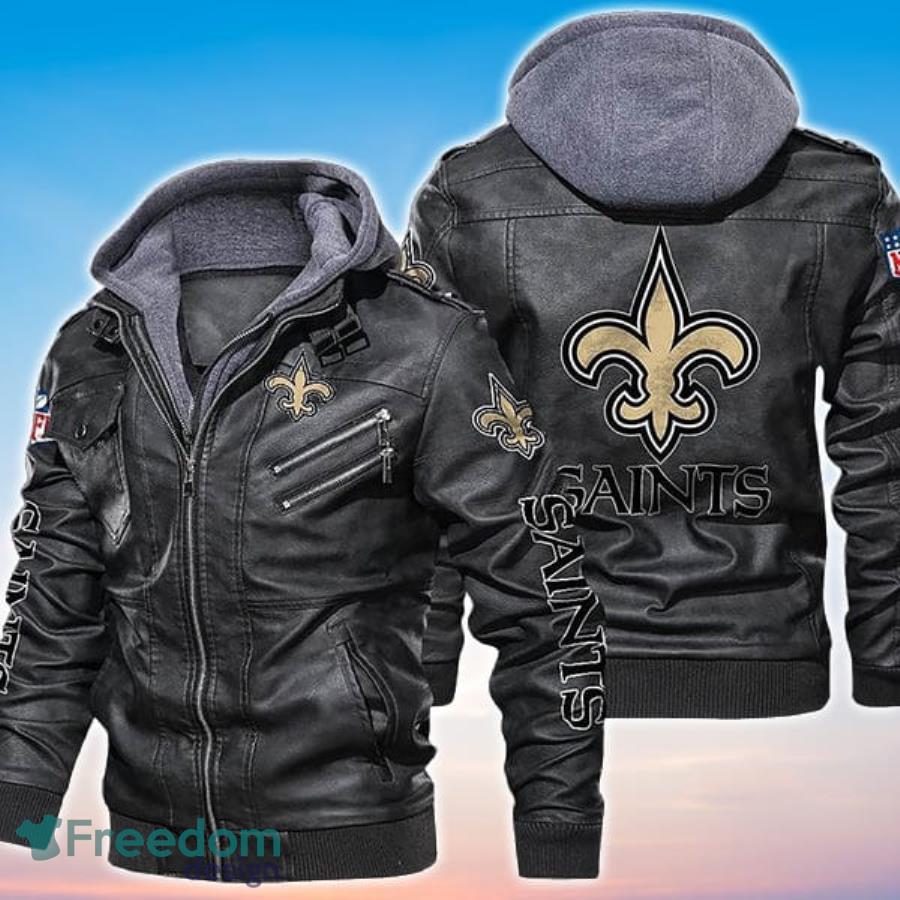 Logo Print New Orleans Saints NFL Leather Jacket image Logo Print New Orleans Saints NFL Leather Jacket Product Photo 2