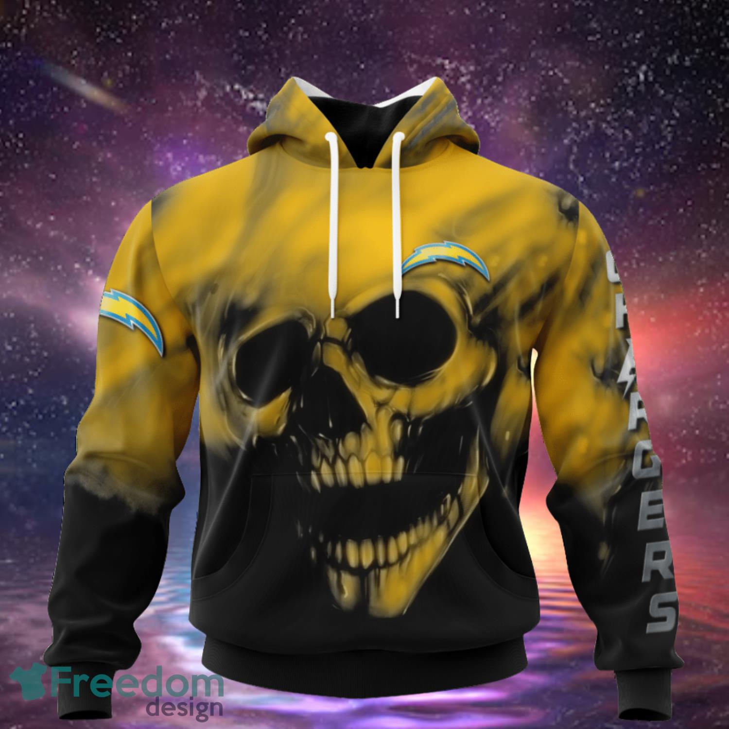 Los Angeles Chargers Custom Name & Number Skull Hoodies Full Over Print Product Photo 1