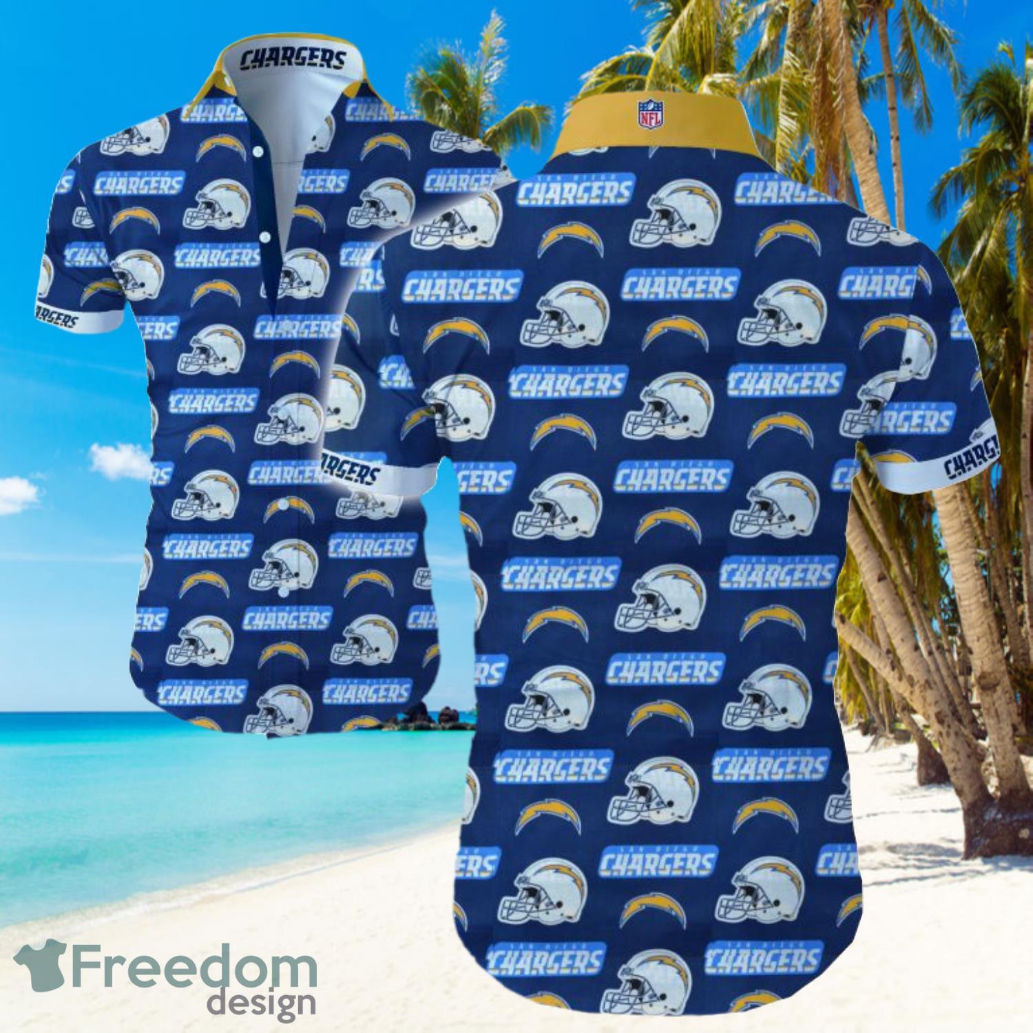 Los Angeles Chargers Logo Blue Shirt Hawaiian Summer Beach Shirt Full Print Product Photo 1