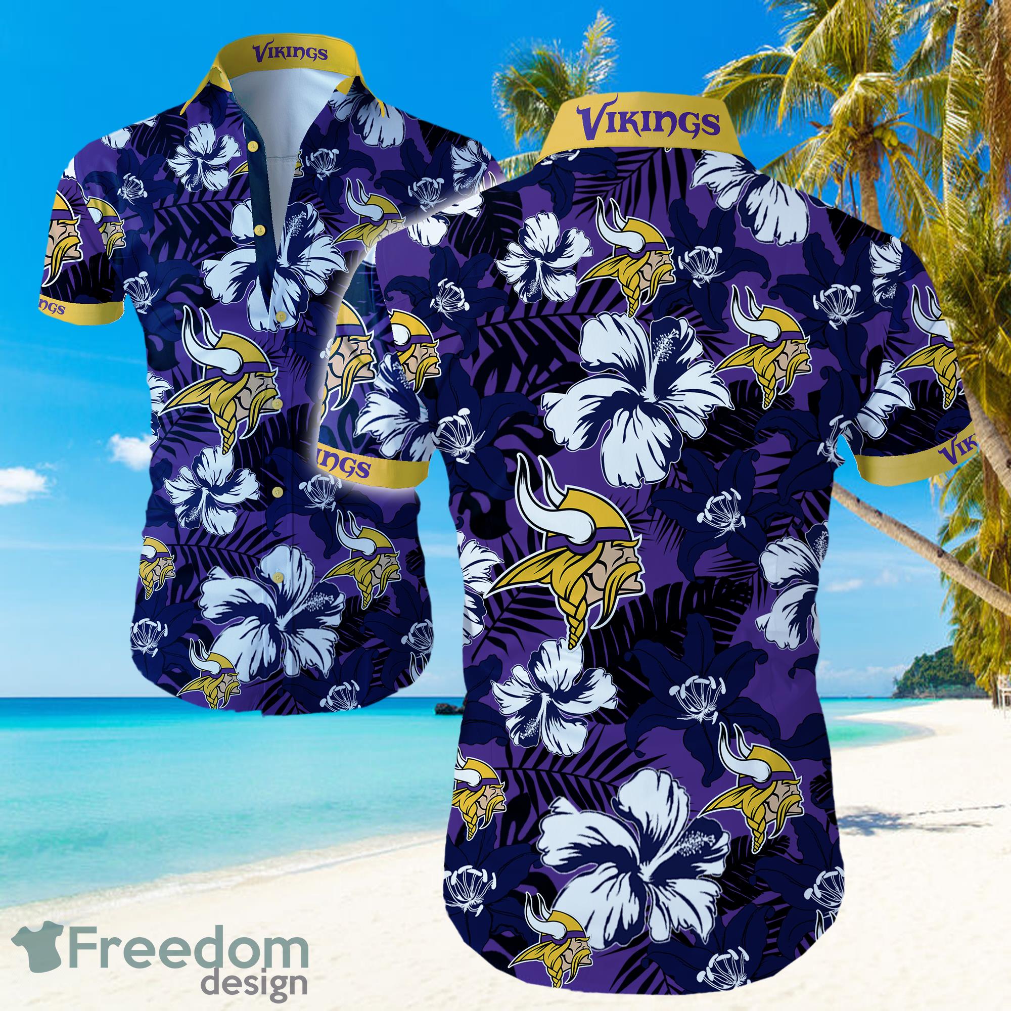 Minnesota Vikings Logo Dark Shirt Hawaiian Summer Beach Shirt Full Print Product Photo 1