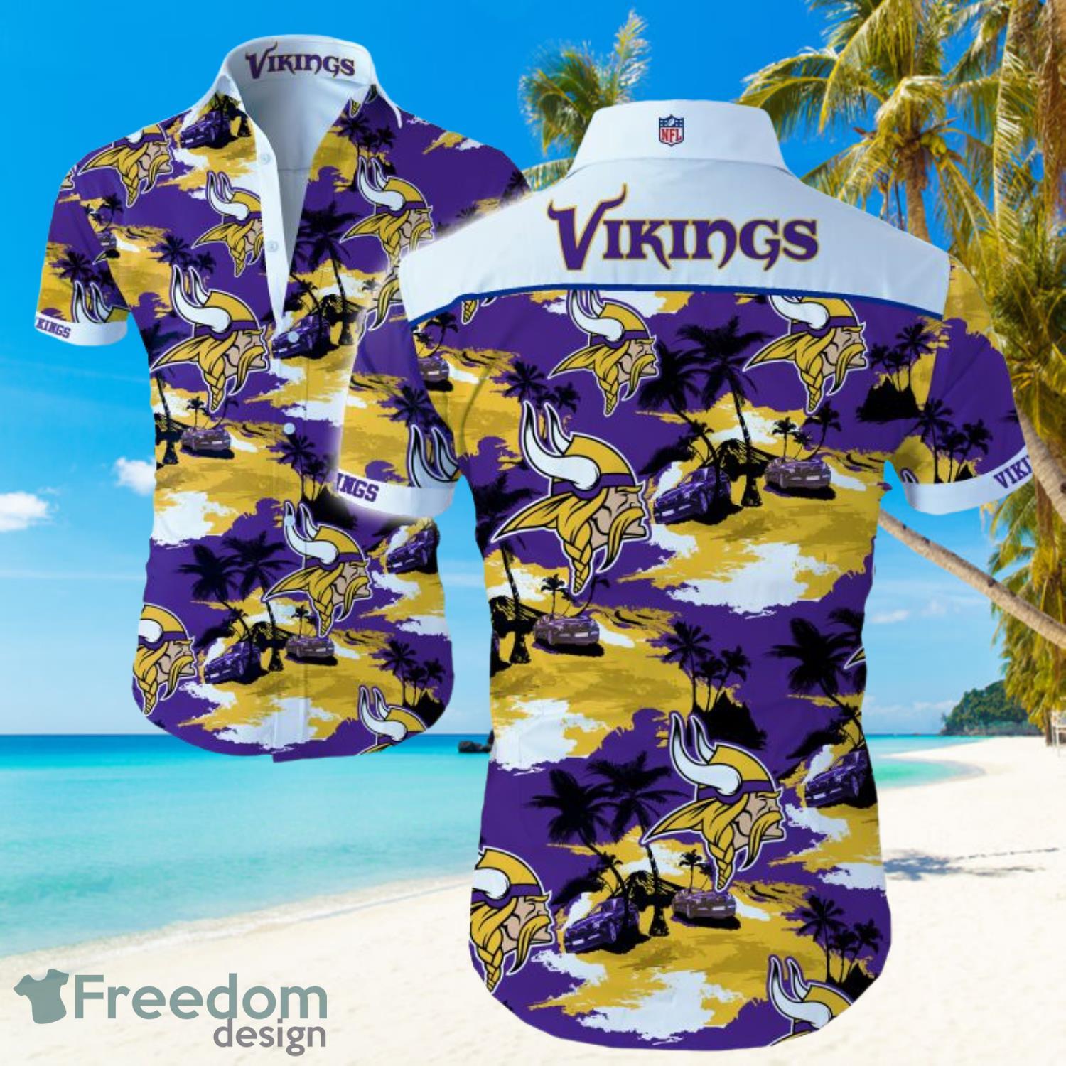 Minnesota Vikings Logo Hawaiian Summer Beach Shirt Full Print Product Photo 1