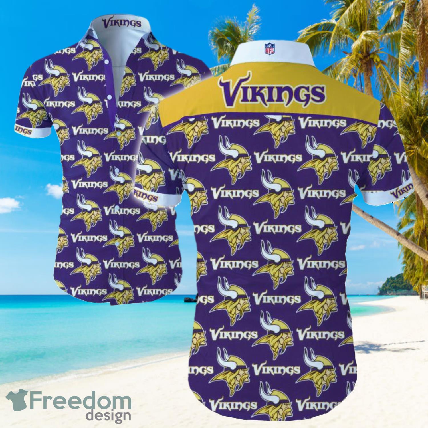 Minnesota Vikings Mini Logo Hawaiian Summer Beach Shirt Full Print Product Photo 1