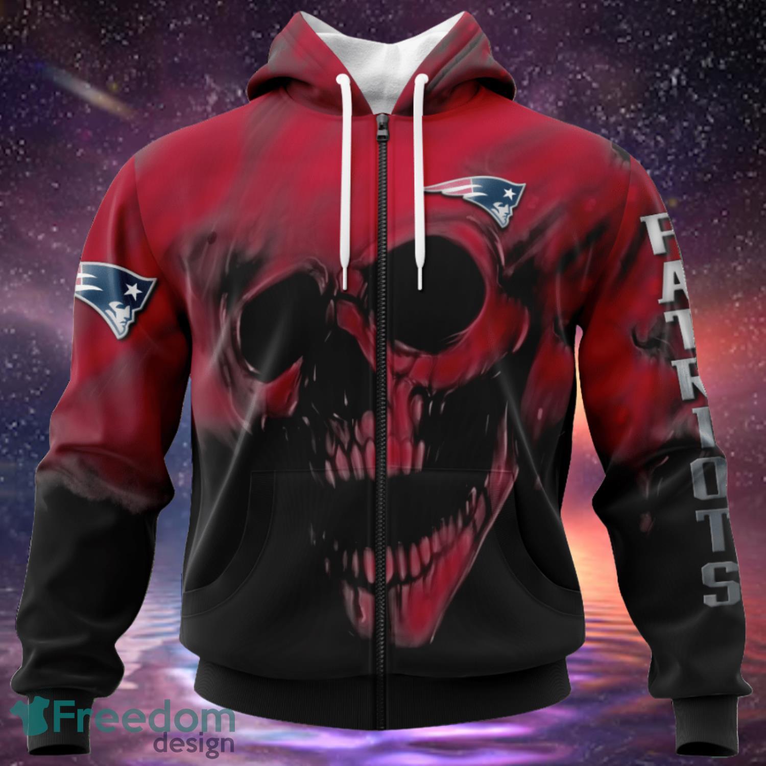 New England Patriots Custom Name & Number Skull Hoodies Full Over Print Product Photo 1