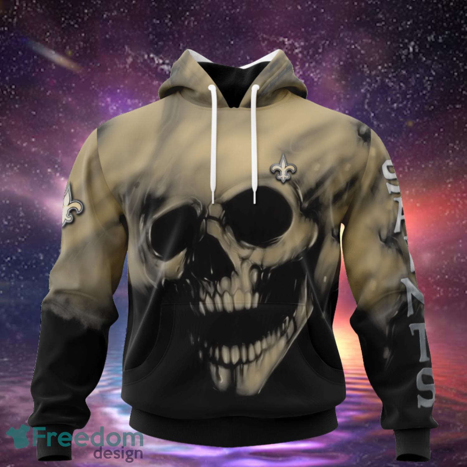 New Orleans Saints Custom Name & Number Skull Hoodies Full Over Print Product Photo 2