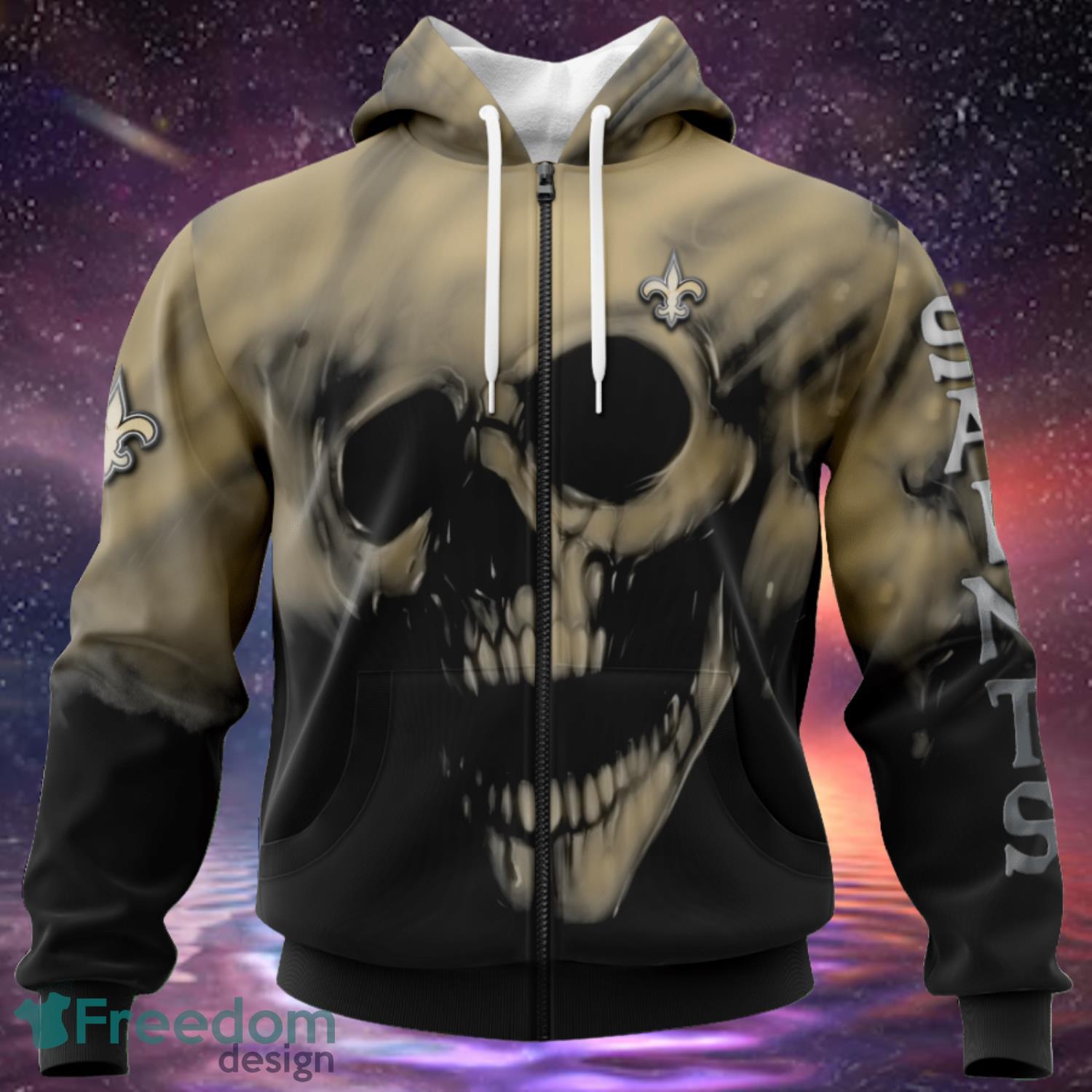 New Orleans Saints Custom Name & Number Skull Hoodies Full Over Print Product Photo 1