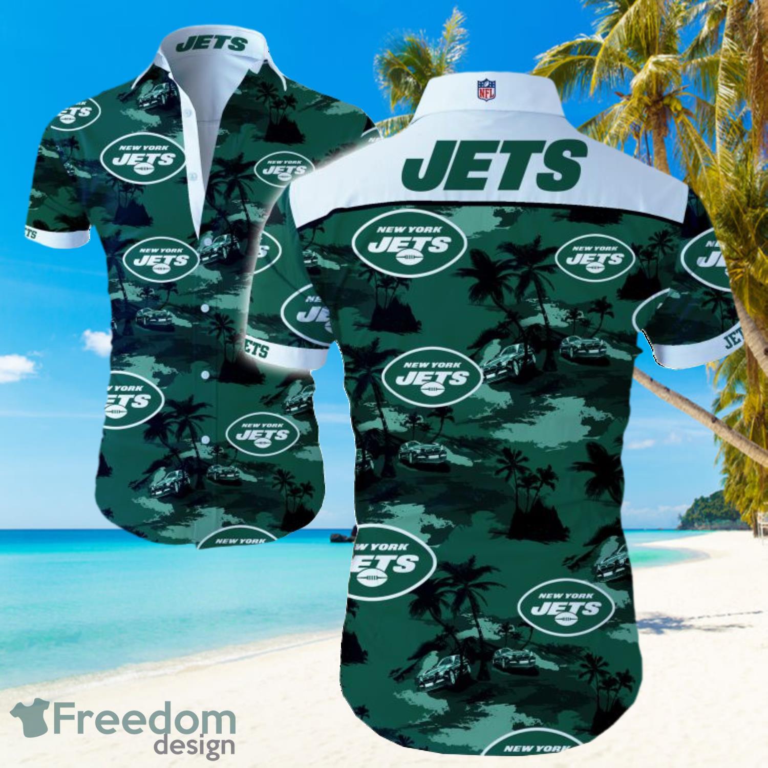 New York Jets Logo Football Hawaiian Summer Beach Shirt Full Print Product Photo 1