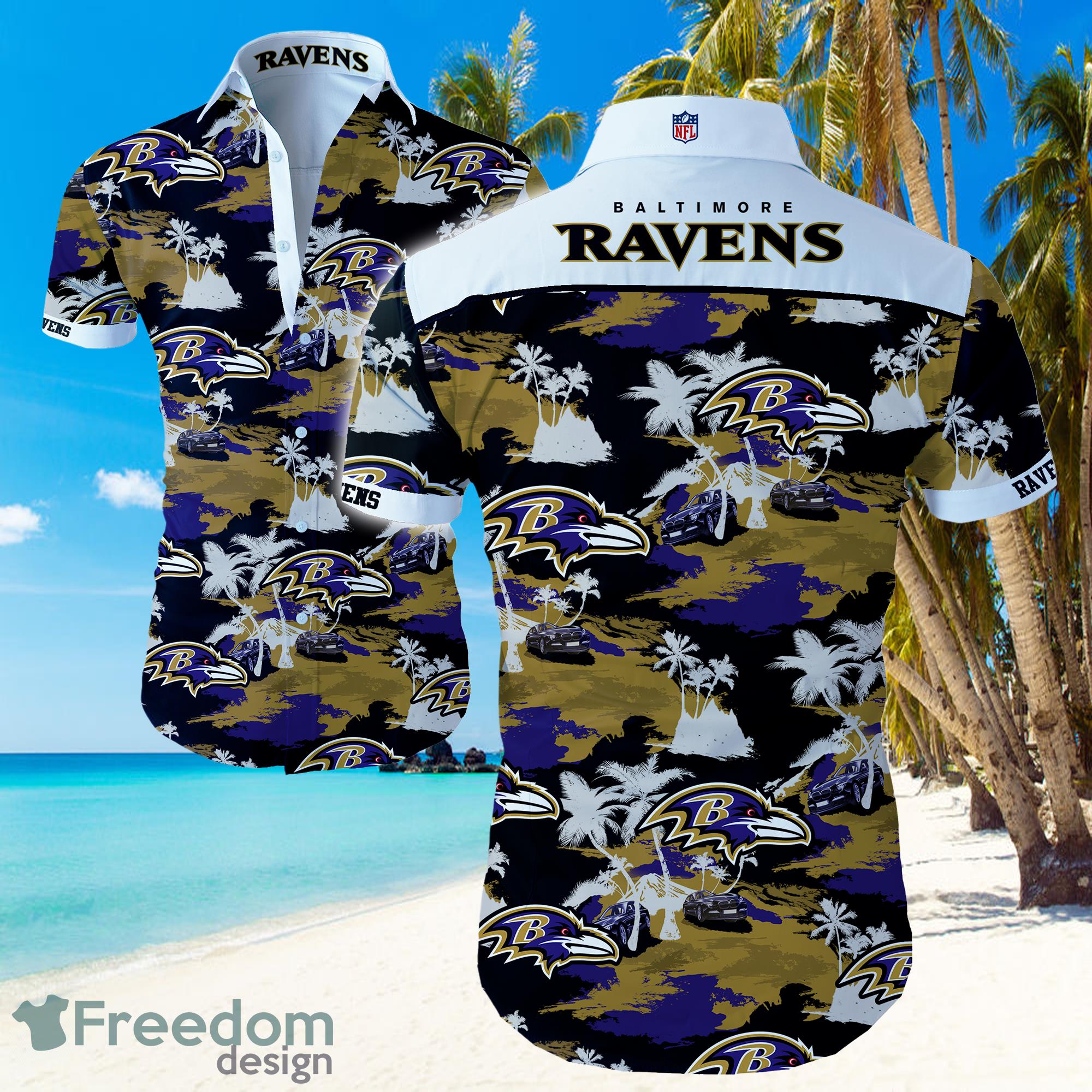 NFL Baltimore Ravens Logo Hawaiian Summer Beach Shirt Full Print Product Photo 1