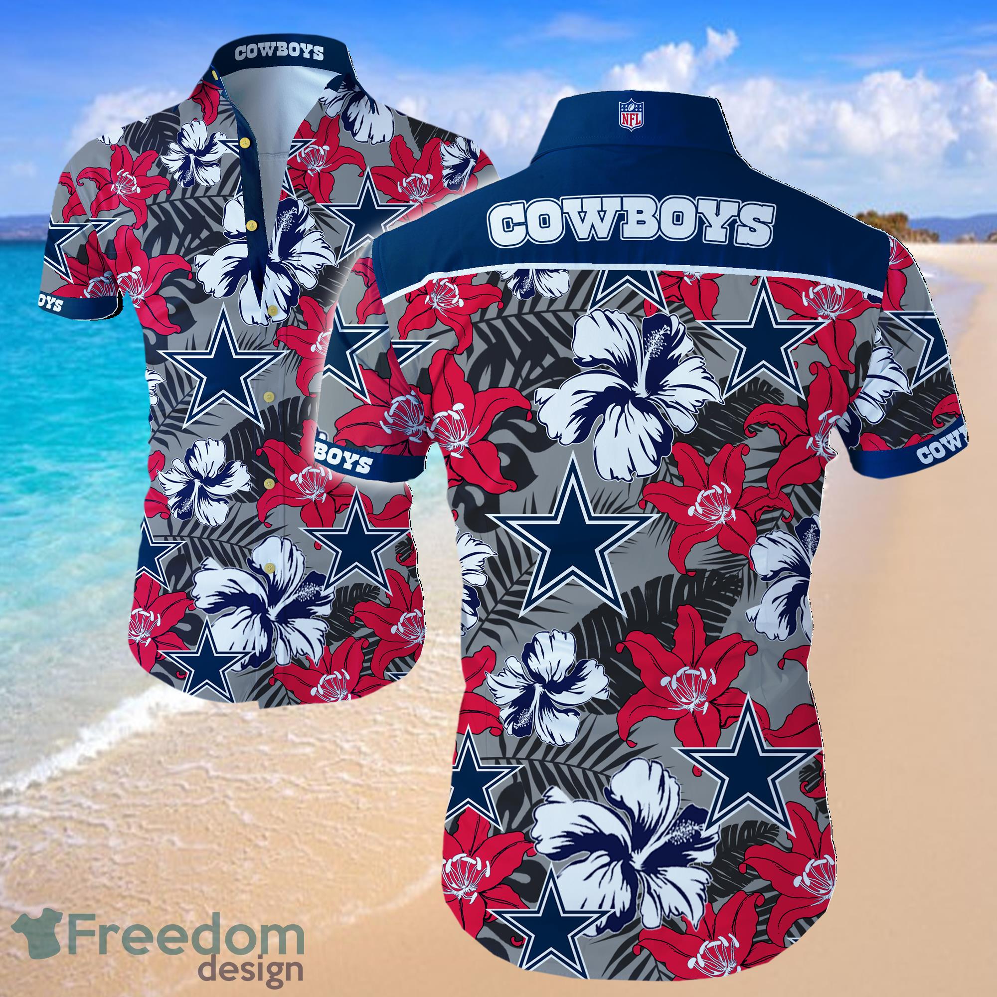 NFL Dallas Cowboys Logo Flower Hawaiian Summer Beach Shirt Full Print Product Photo 1