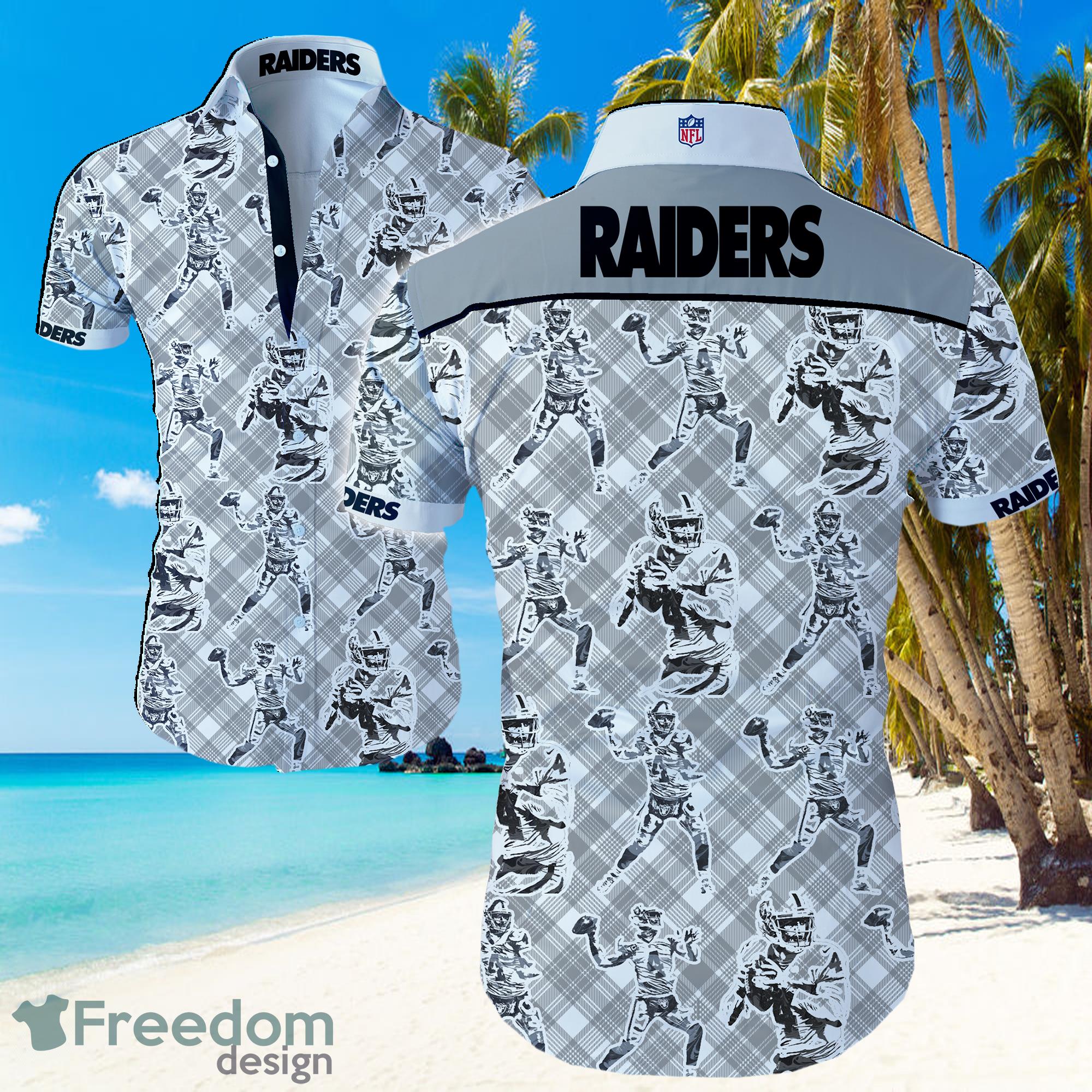 NFl Las Vegas Raiders Logo Grey Shirt Hawaiian Summer Beach Shirt Full Print Product Photo 1