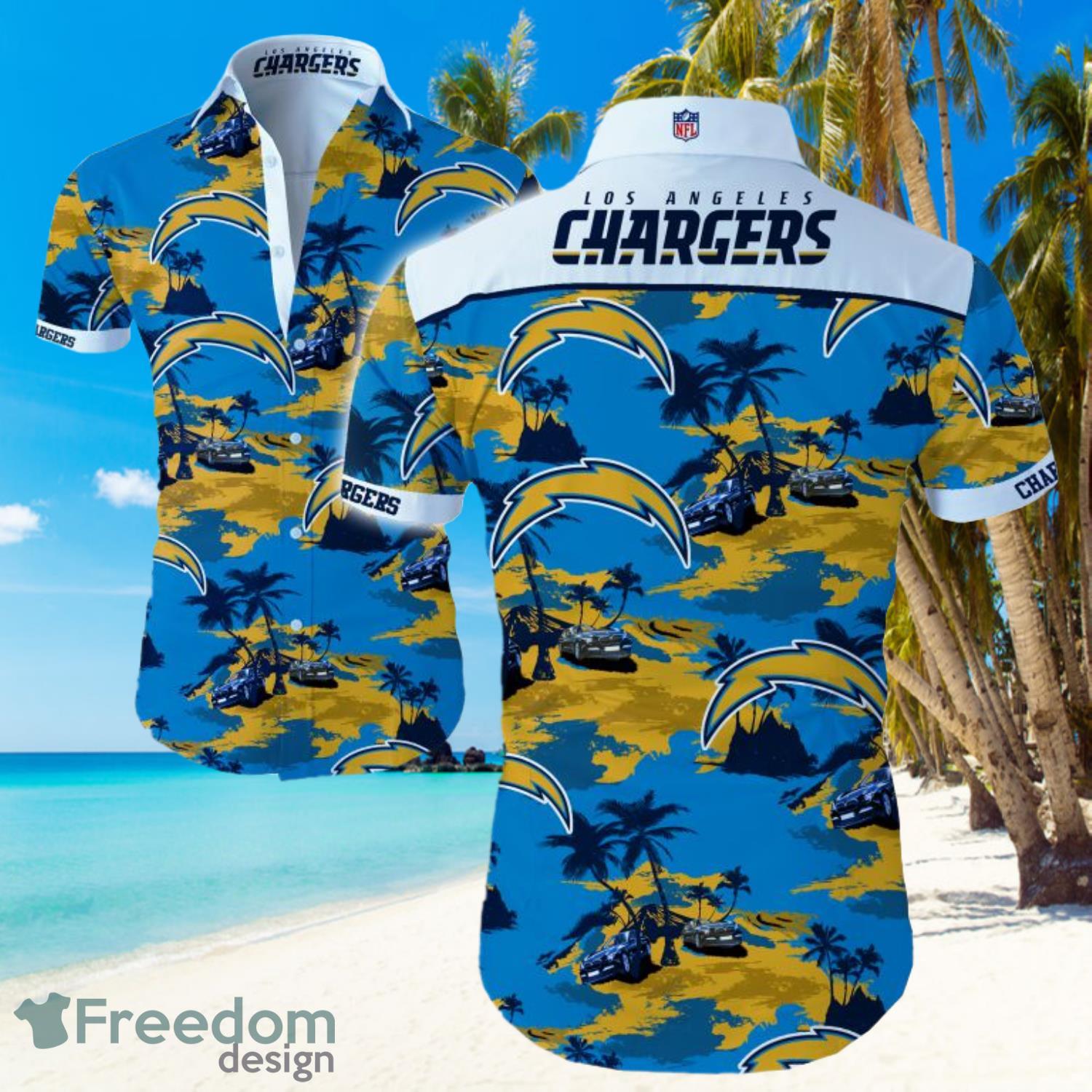 NFL Los Angeles Chargers Logo Blue Shirt Hawaiian Summer Beach Shirt Full Print Product Photo 1