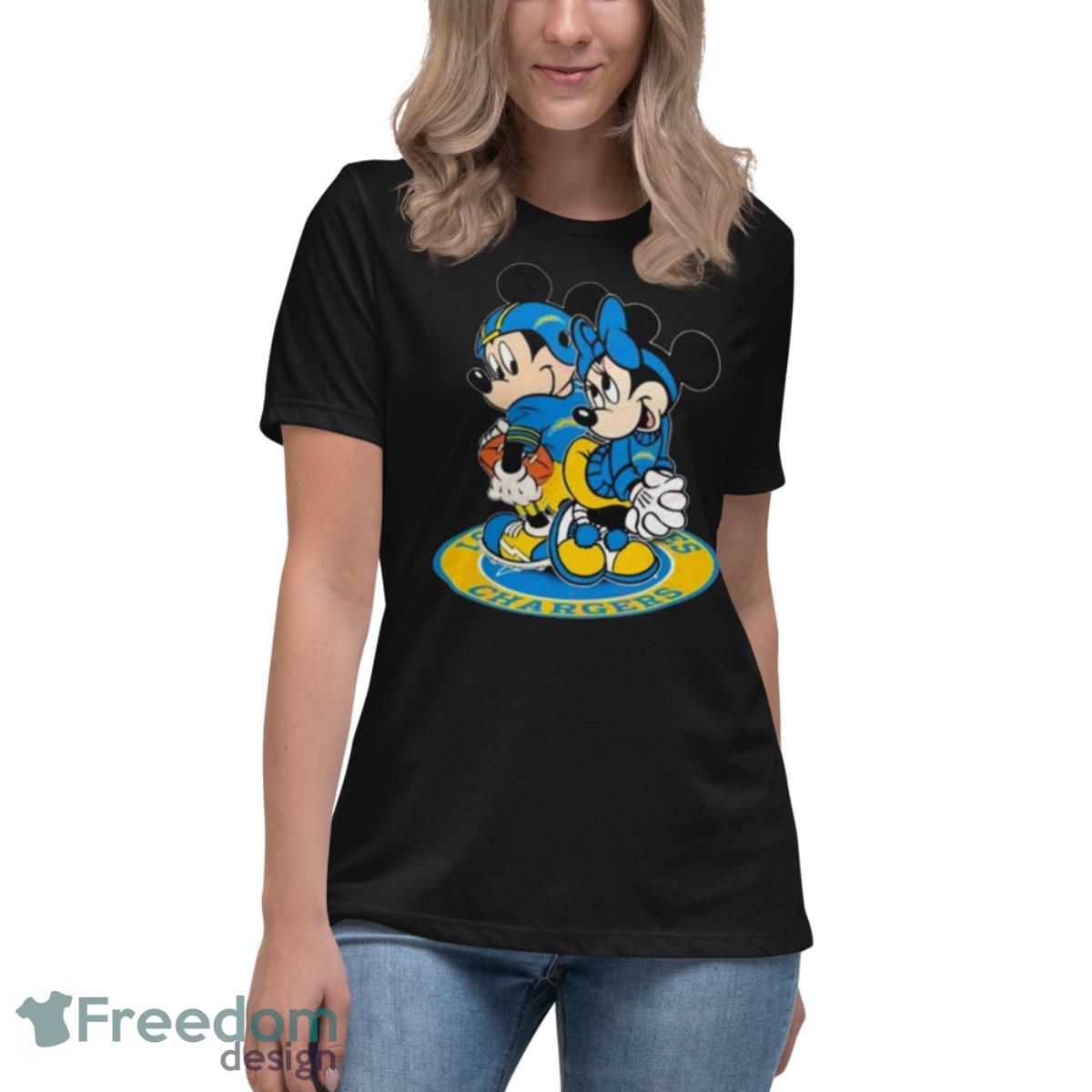 NFL Los Angeles Chargers Mickey Mouse And Minnie Mouse Shirt - Womens Relaxed Short Sleeve Jersey Tee NFL Los Angeles Chargers Mickey Mouse And Minnie Mouse Shirt - Womens Relaxed Short Sleeve Jersey Tee