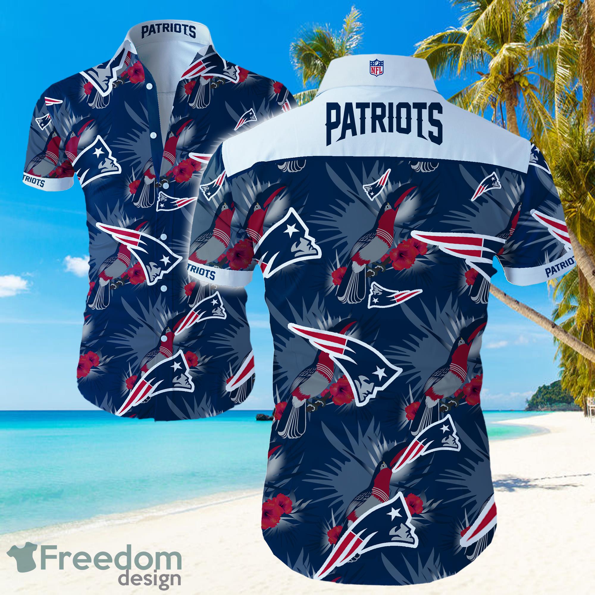 NFL New England Patriots Logo Parrot Hawaiian Summer Beach Shirt Full Print Product Photo 1