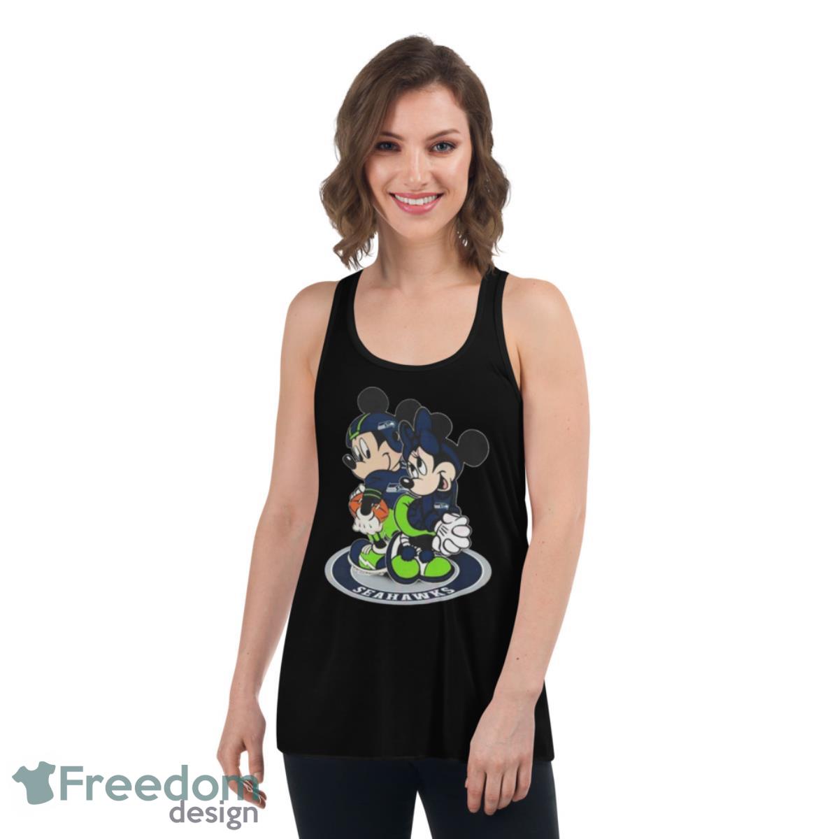 NFL Seattle Seahawks Mickey Mouse And Minnie Mouse Shirt - Womens Flowy Racerback Tank NFL Seattle Seahawks Mickey Mouse And Minnie Mouse Shirt - Womens Flowy Racerback Tank